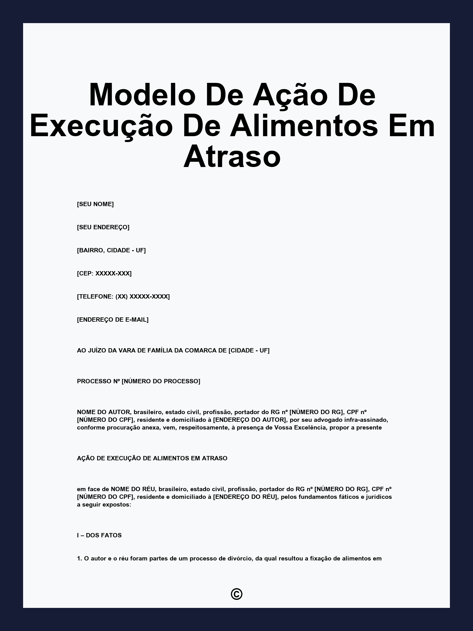 Modelo De Ação De Execução De Alimentos Em Atraso