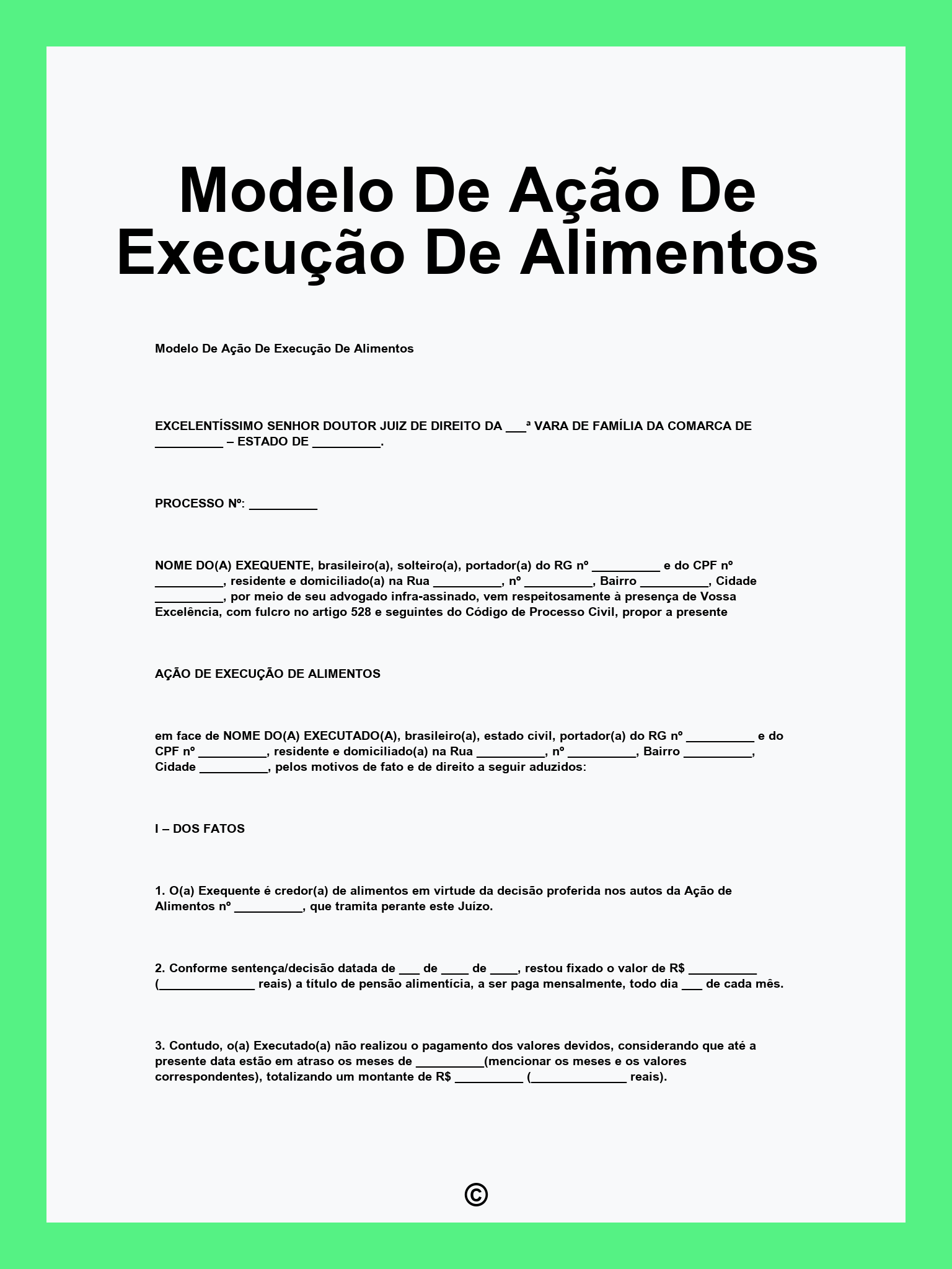 Modelo De Ação De Execução De Alimentos