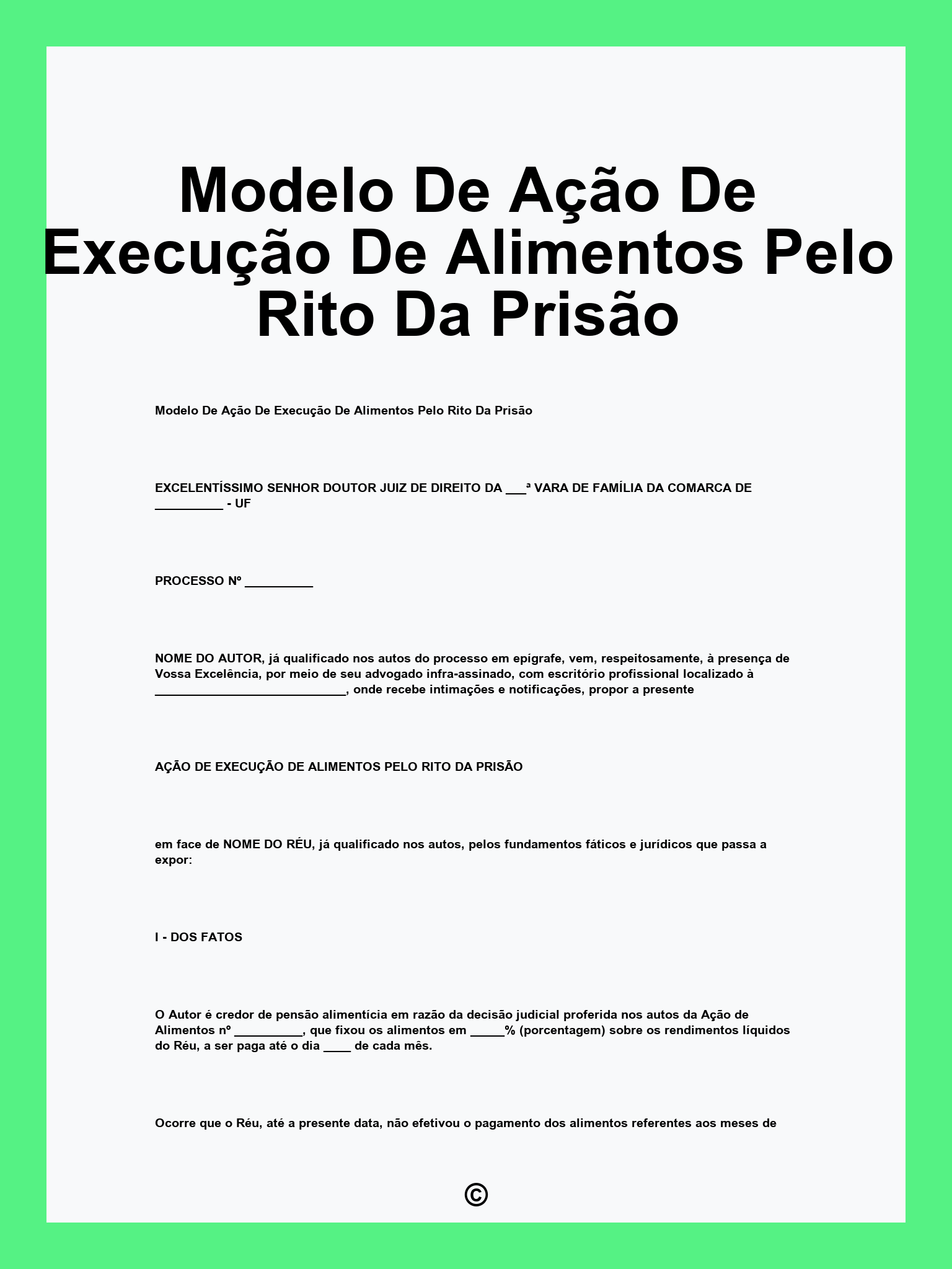 Modelo De Ação De Execução De Alimentos Pelo Rito Da Prisão