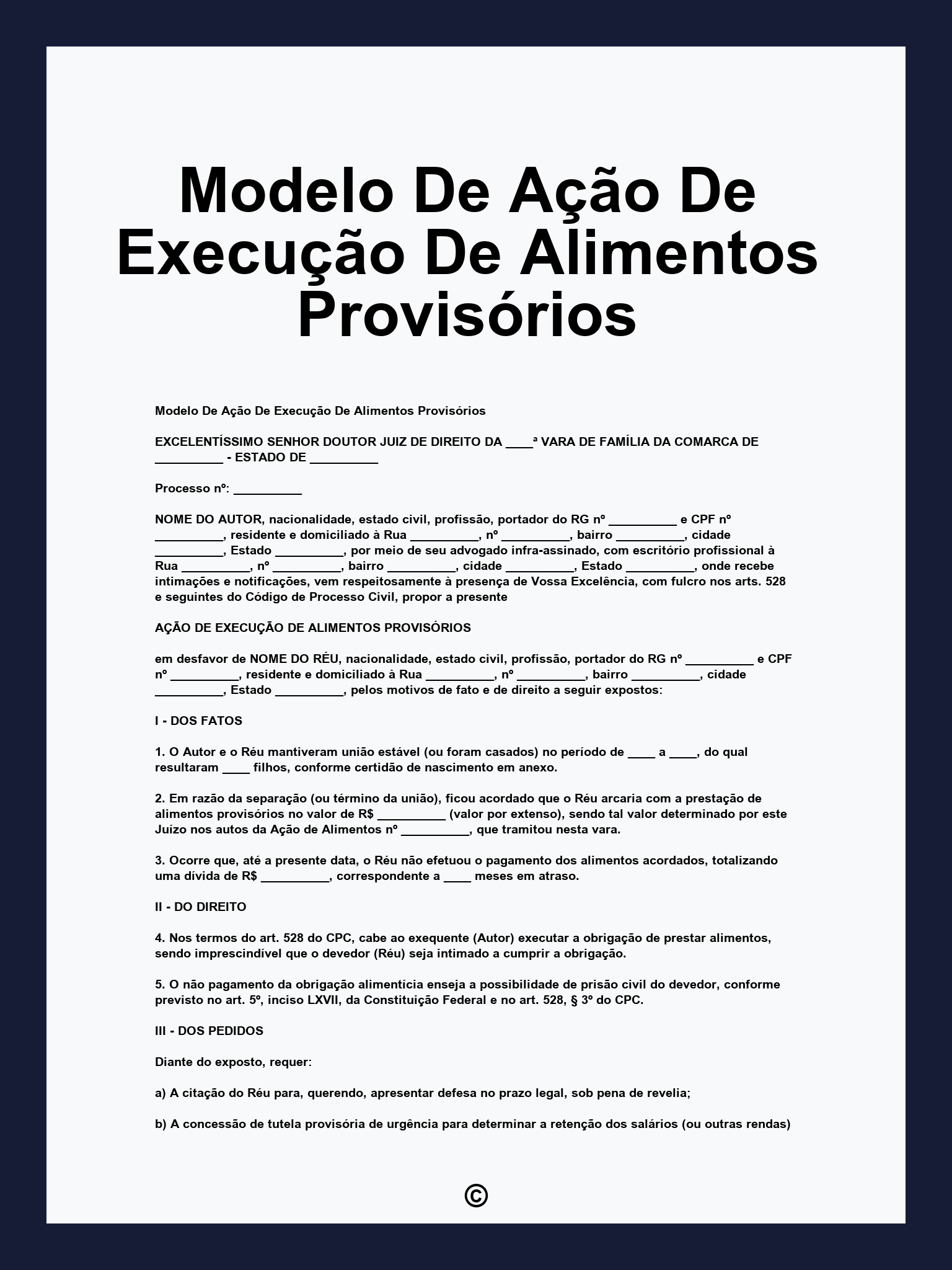 Modelo De Ação De Execução De Alimentos Provisórios