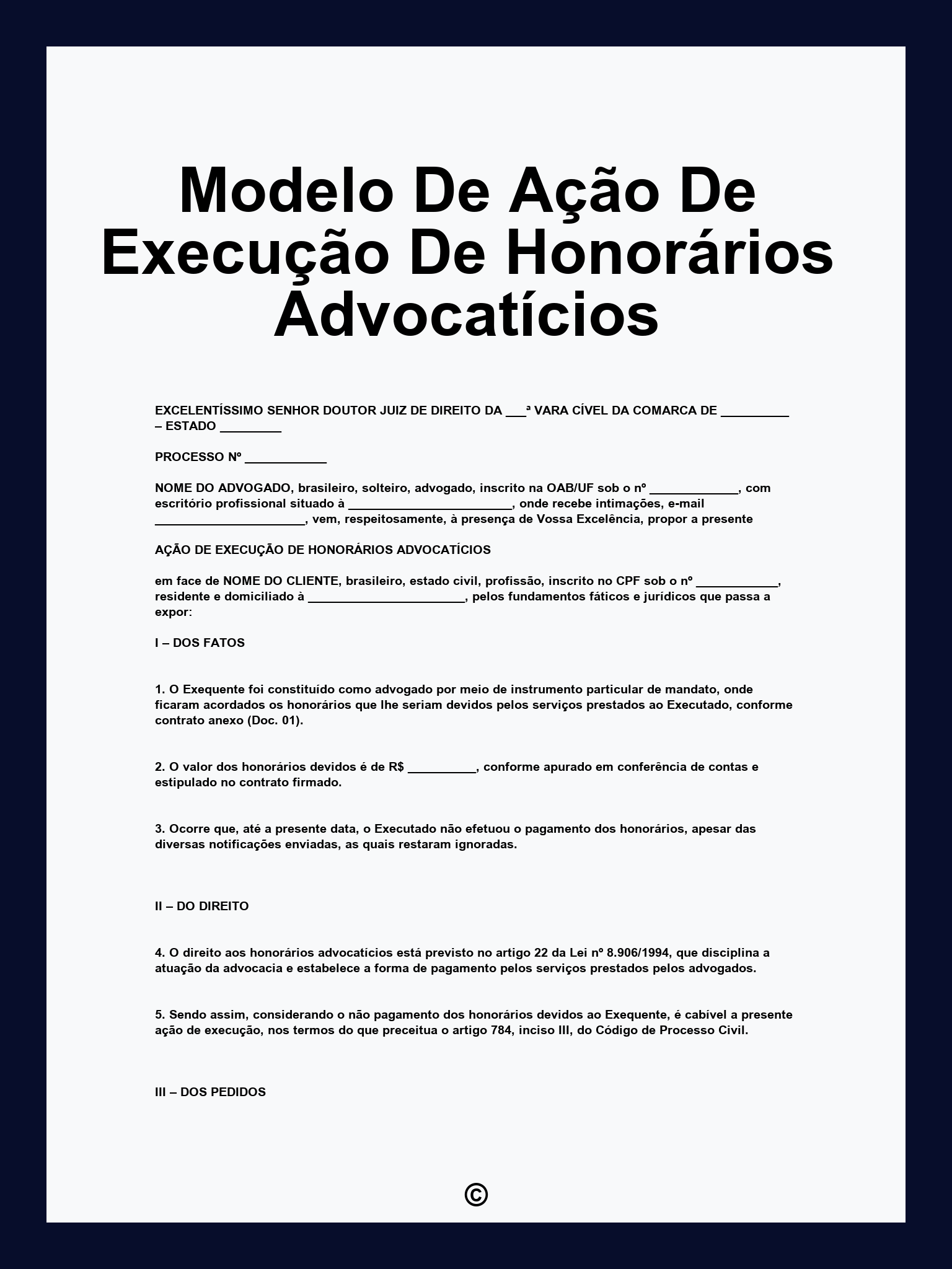 Modelo De Ação De Execução De Honorários Advocatícios