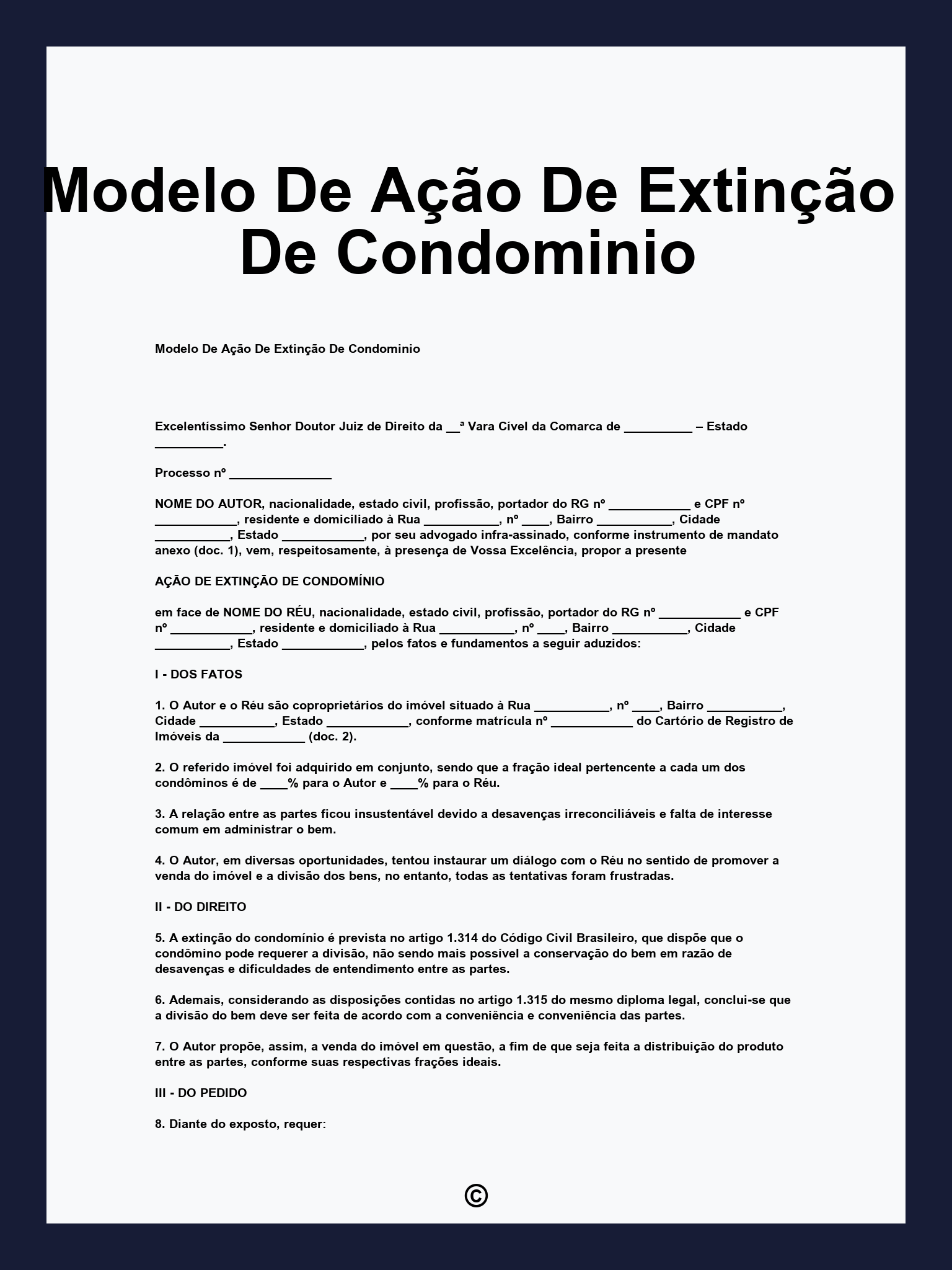 Modelo De Ação De Extinção De Condominio