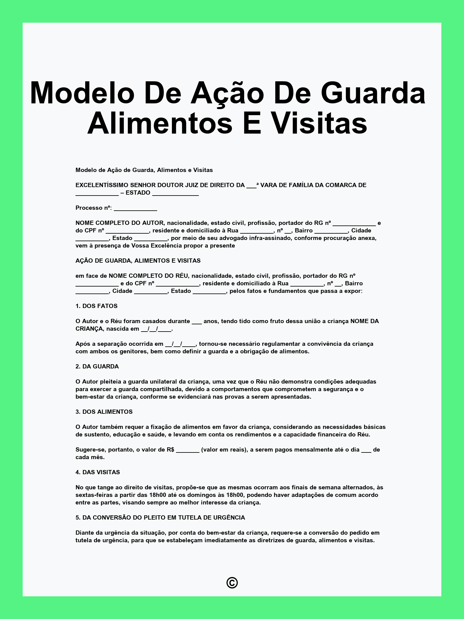 Modelo De Ação De Guarda Alimentos E Visitas