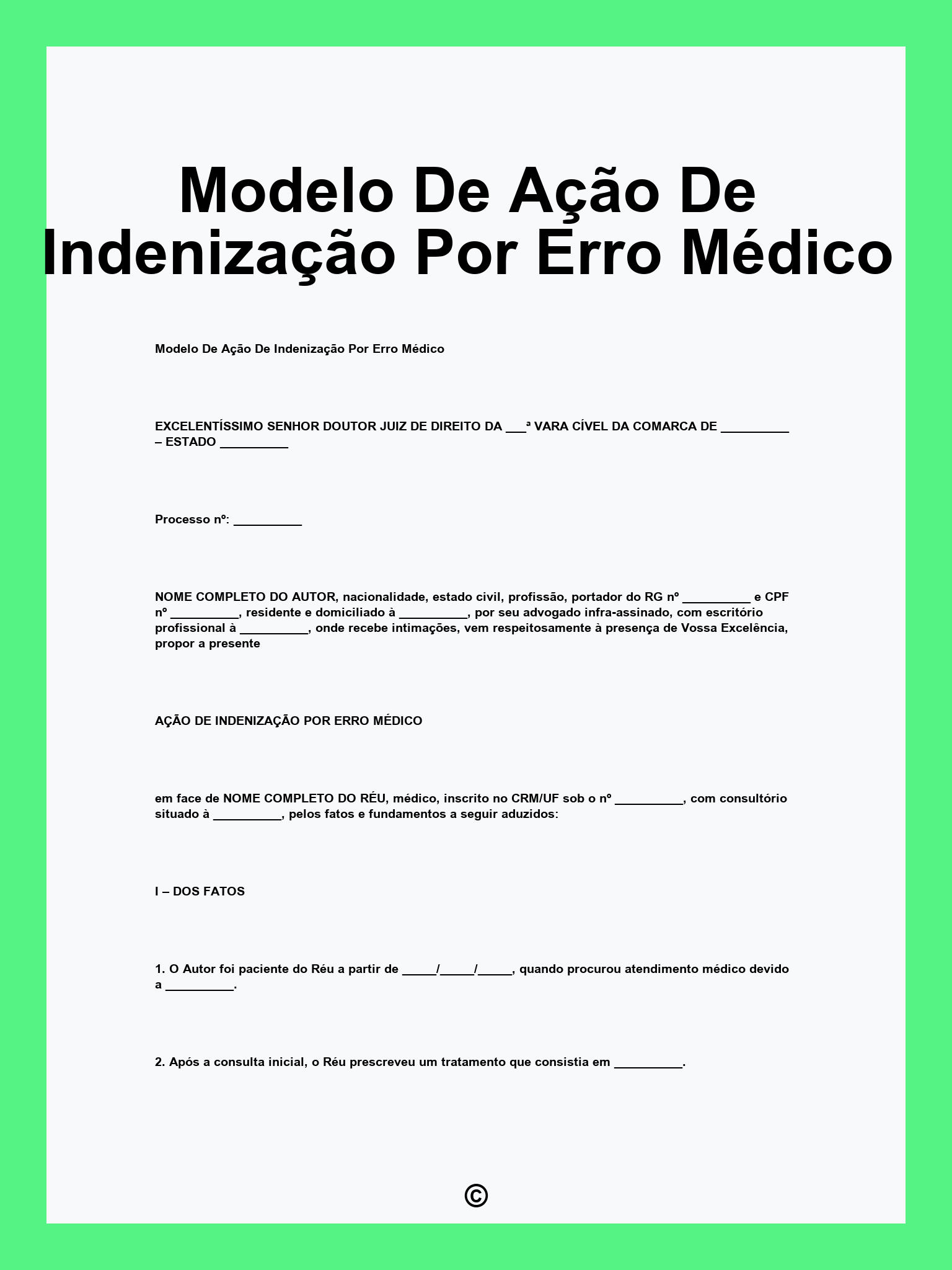 Modelo De Ação De Indenização Por Erro Médico
