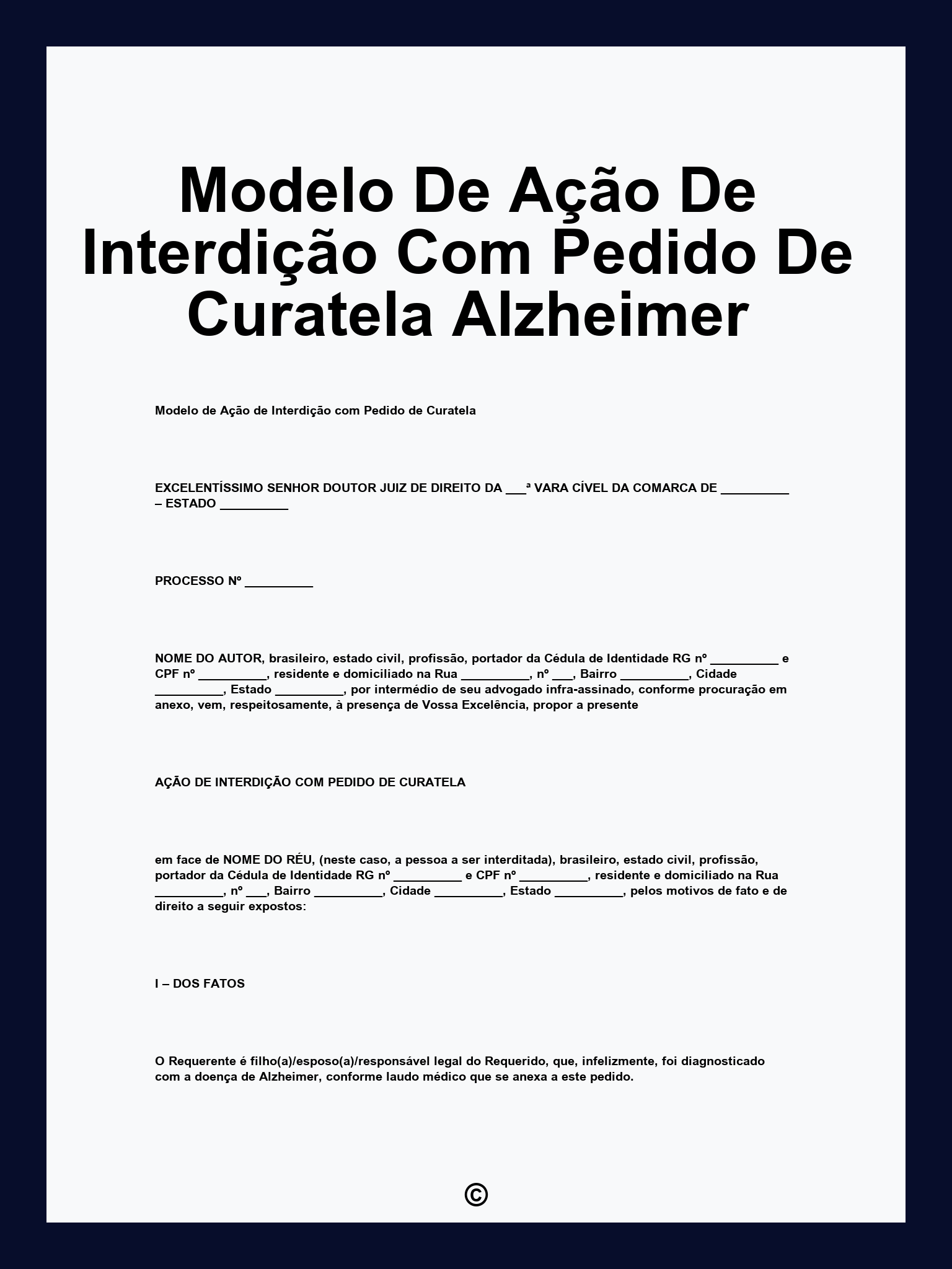 Modelo De Ação De Interdição Com Pedido De Curatela Alzheimer