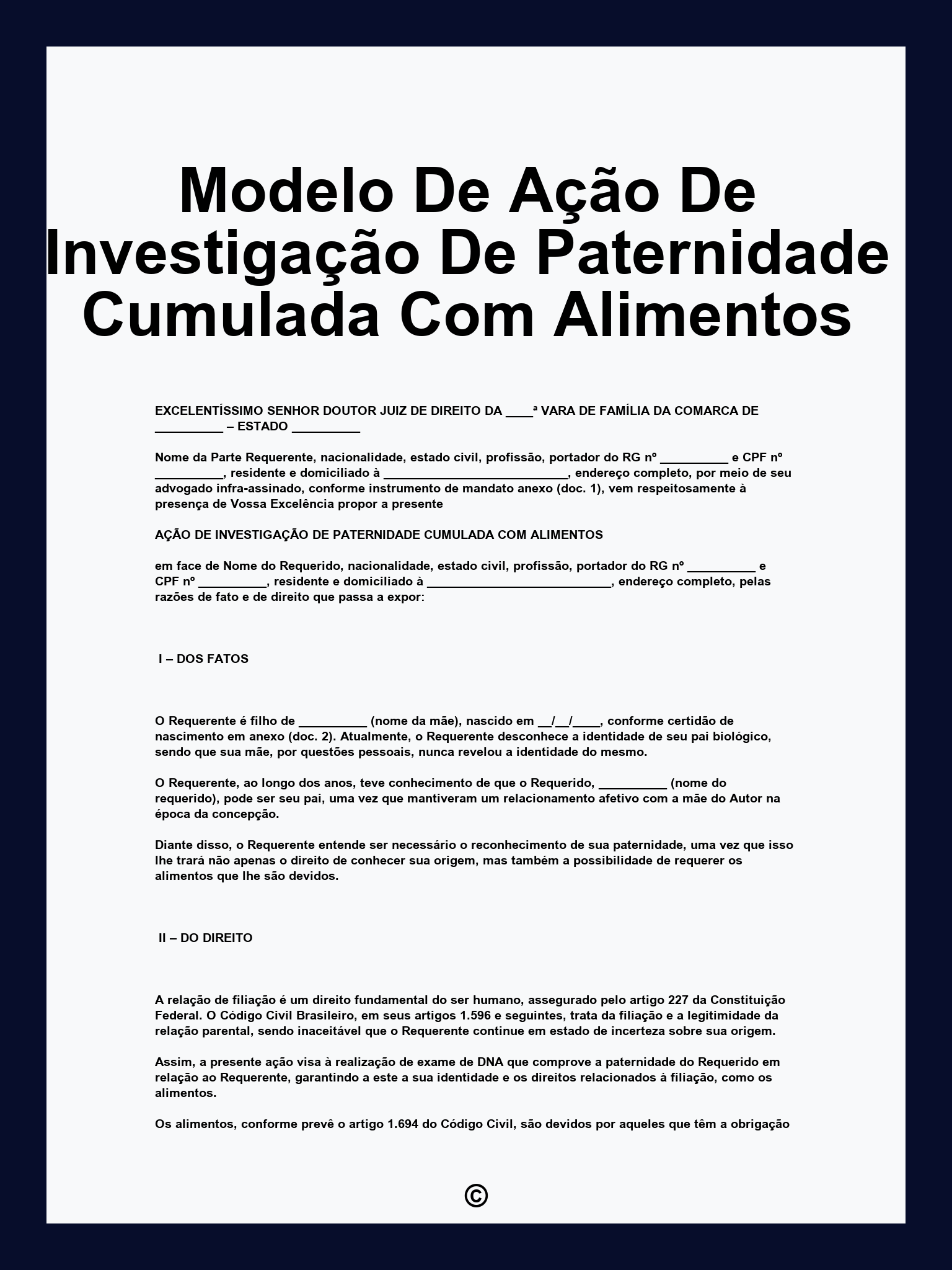 Modelo De Ação De Investigação De Paternidade Cumulada Com Alimentos