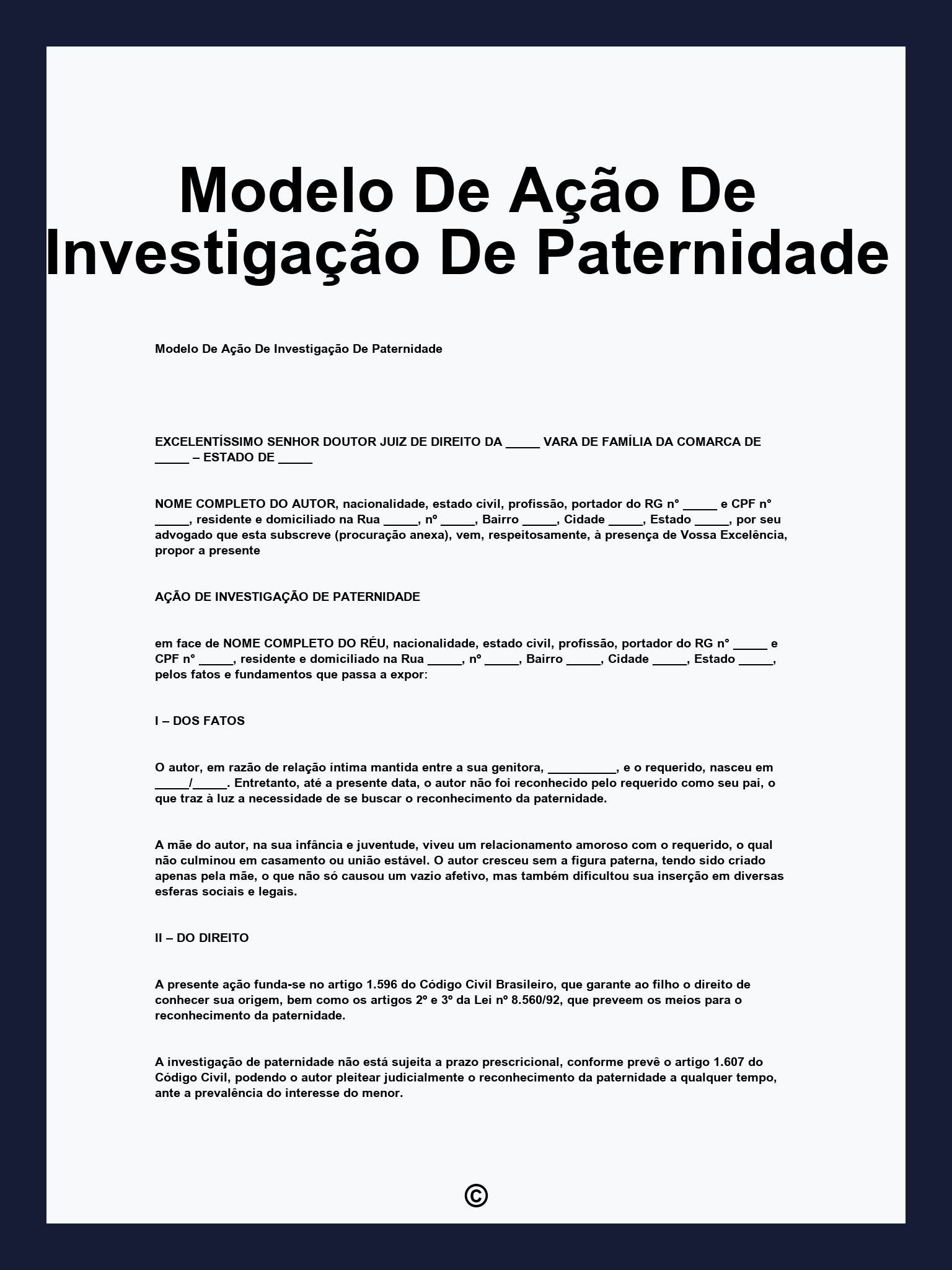 Modelo De Ação De Investigação De Paternidade