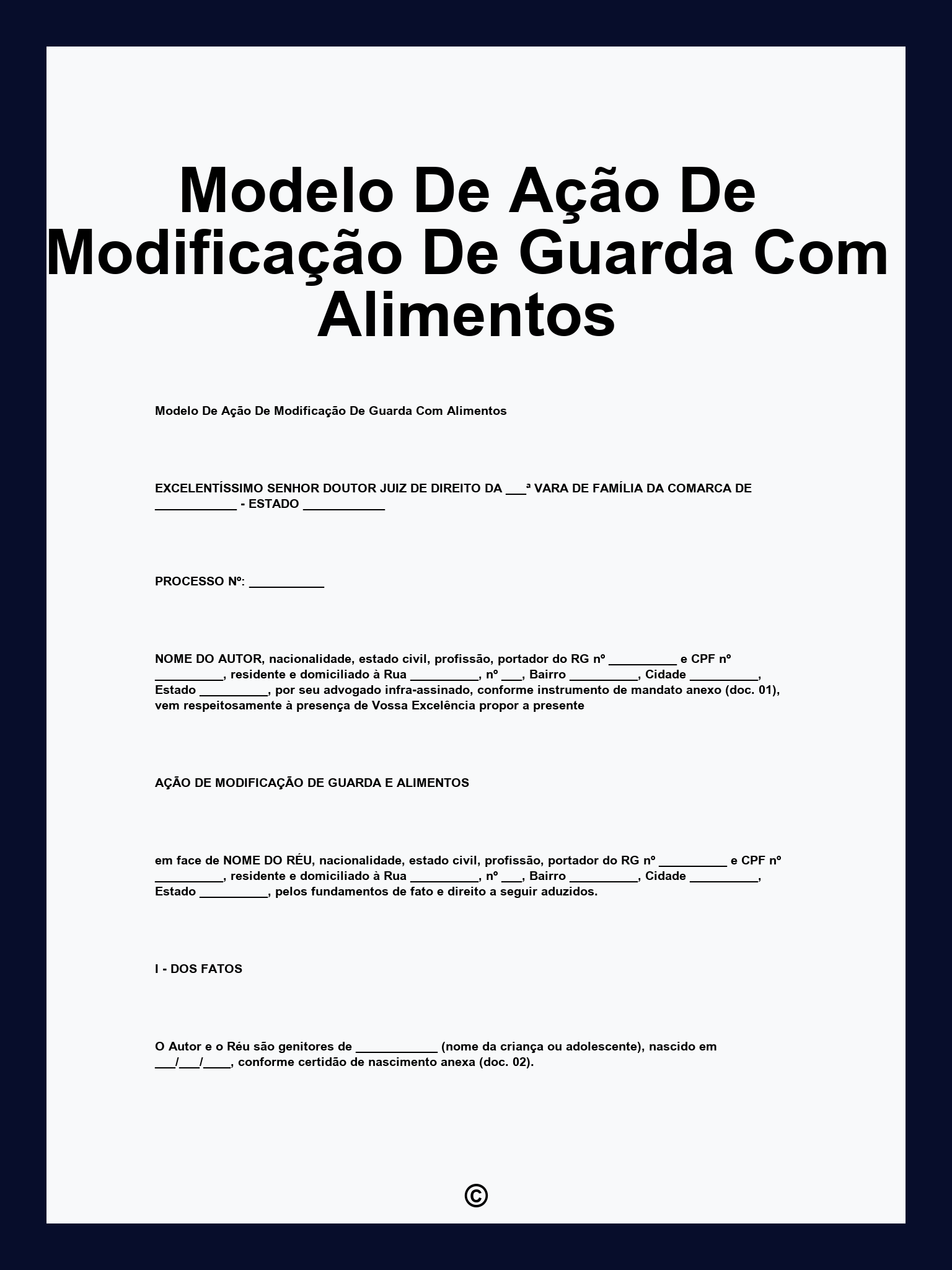 Modelo De Ação De Modificação De Guarda Com Alimentos