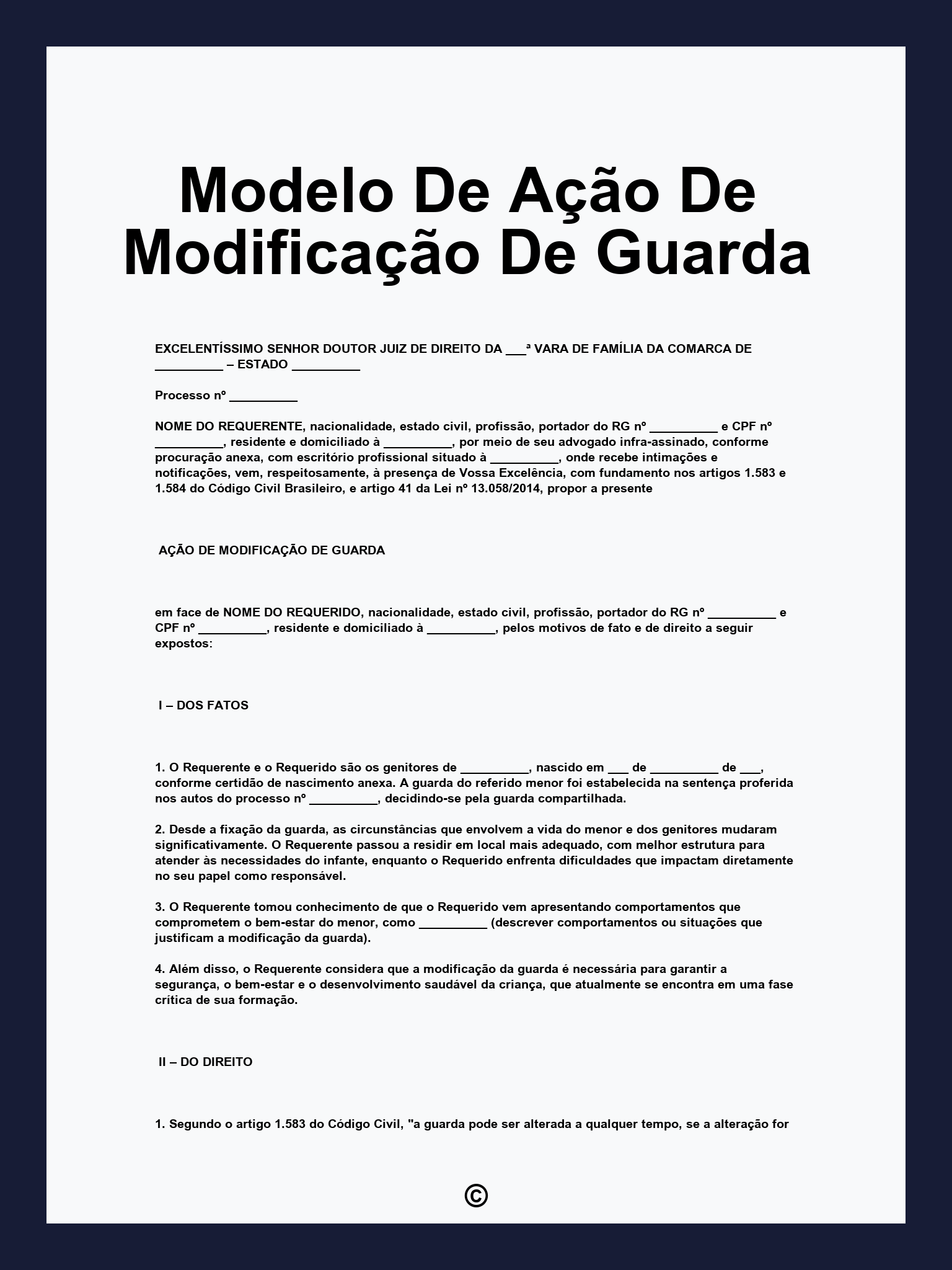 Modelo De Ação De Modificação De Guarda