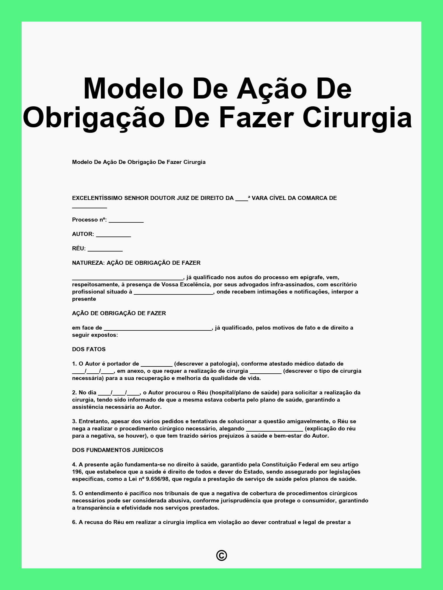 Modelo De Ação De Obrigação De Fazer Cirurgia