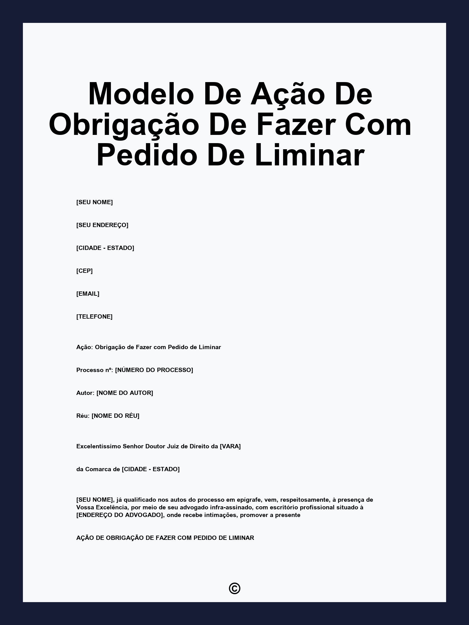 Modelo De Ação De Obrigação De Fazer Com Pedido De Liminar