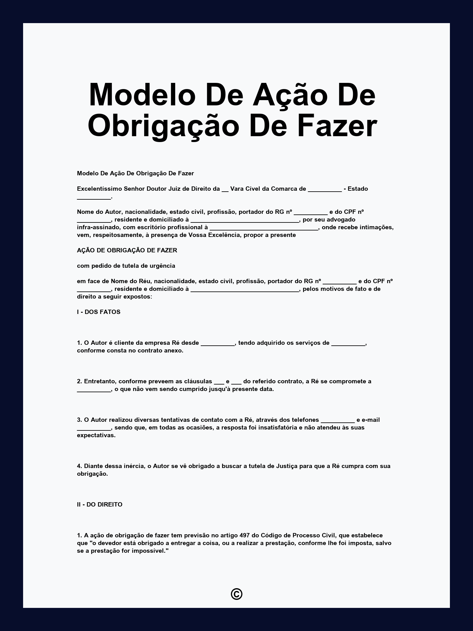 Modelo De Ação De Obrigação De Fazer