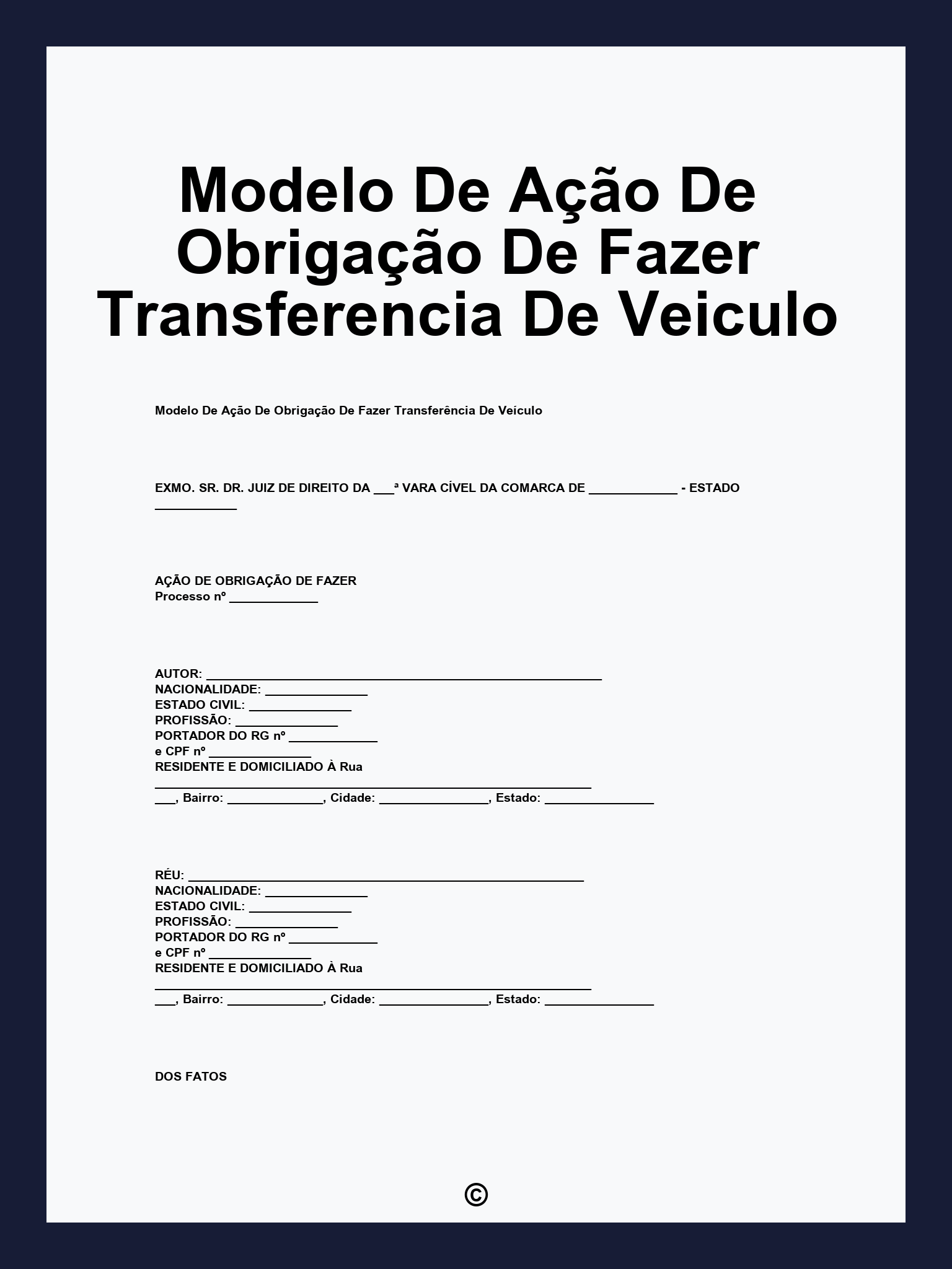 Modelo De Ação De Obrigação De Fazer Transferencia De Veiculo