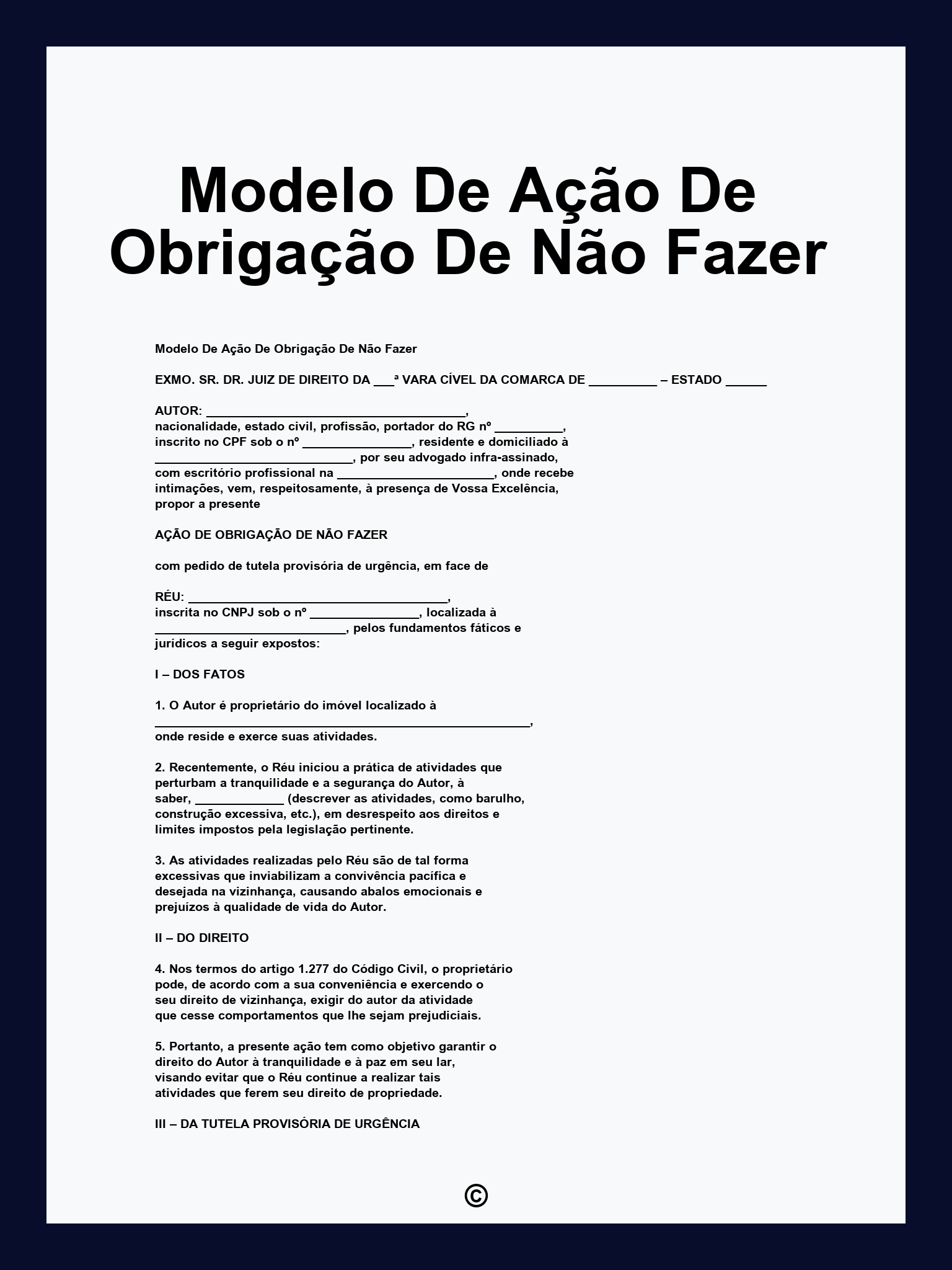 Modelo De Ação De Obrigação De Não Fazer