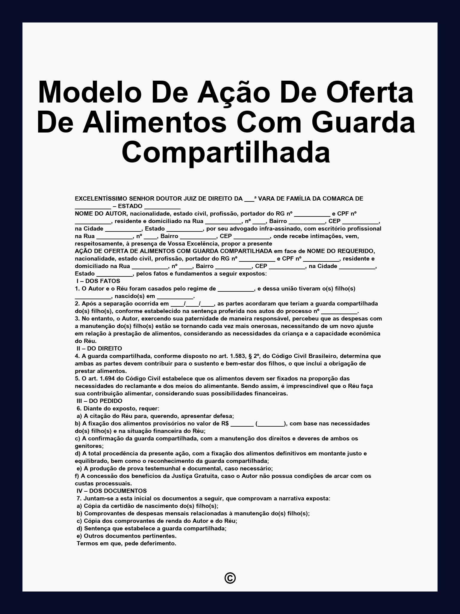 Modelo De Ação De Oferta De Alimentos Com Guarda Compartilhada