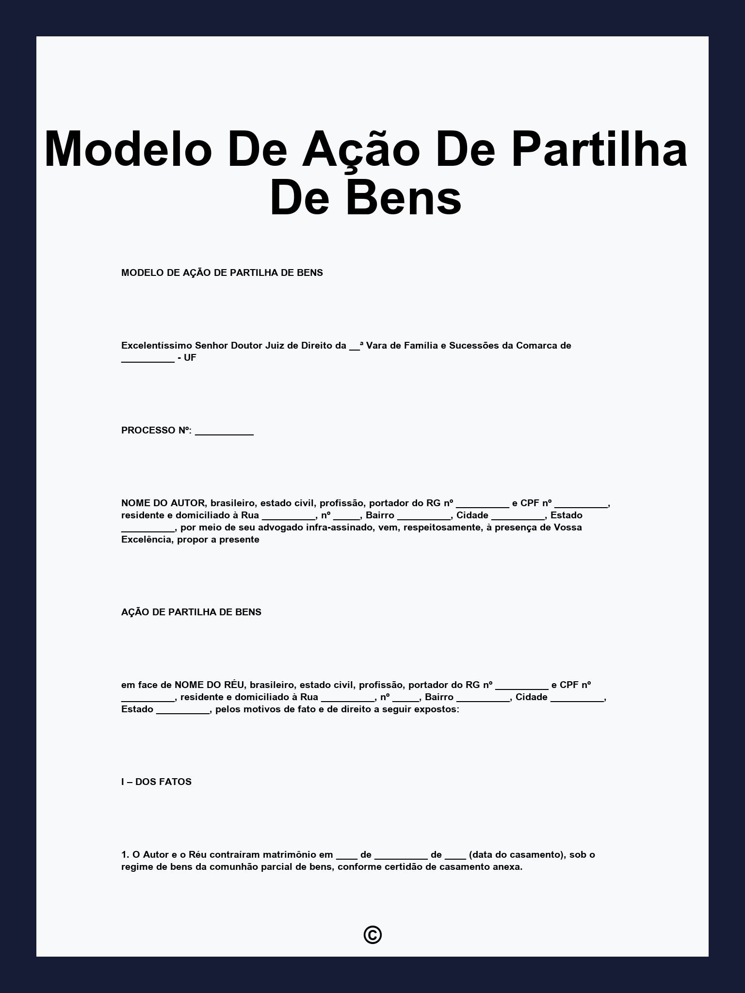 Modelo De Ação De Partilha De Bens