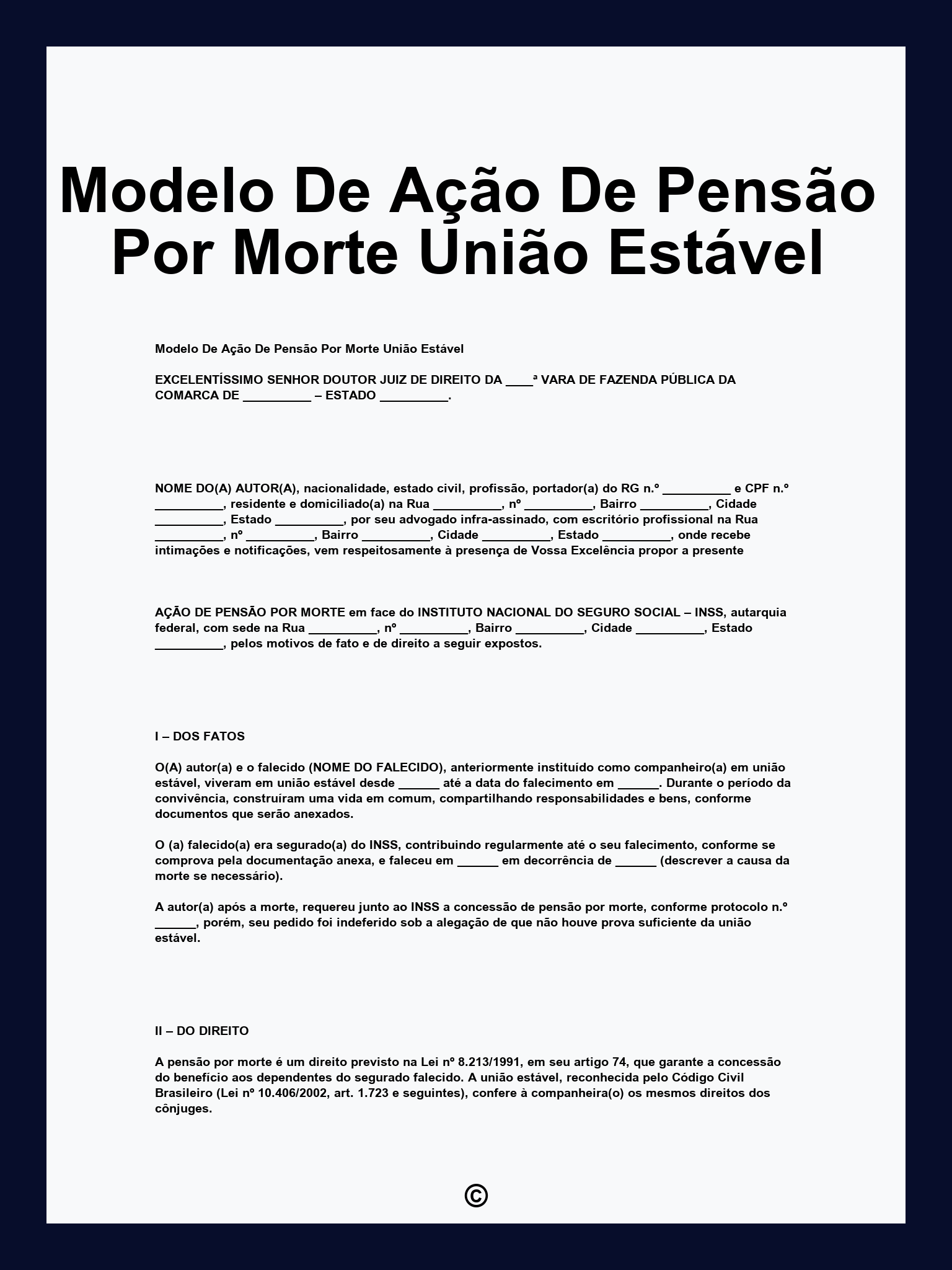 Modelo De Ação De Pensão Por Morte União Estável