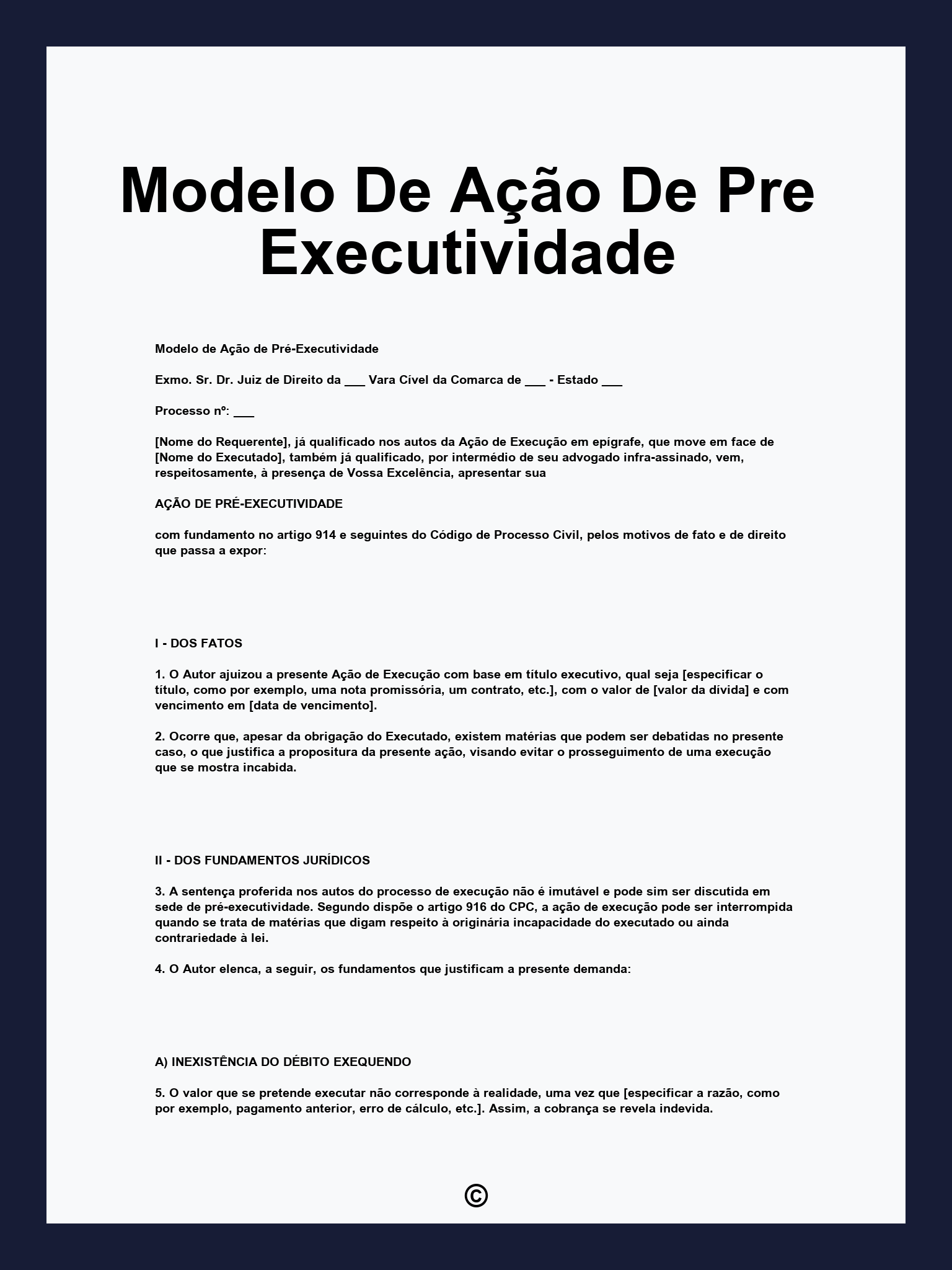 Modelo De Ação De Pre Executividade