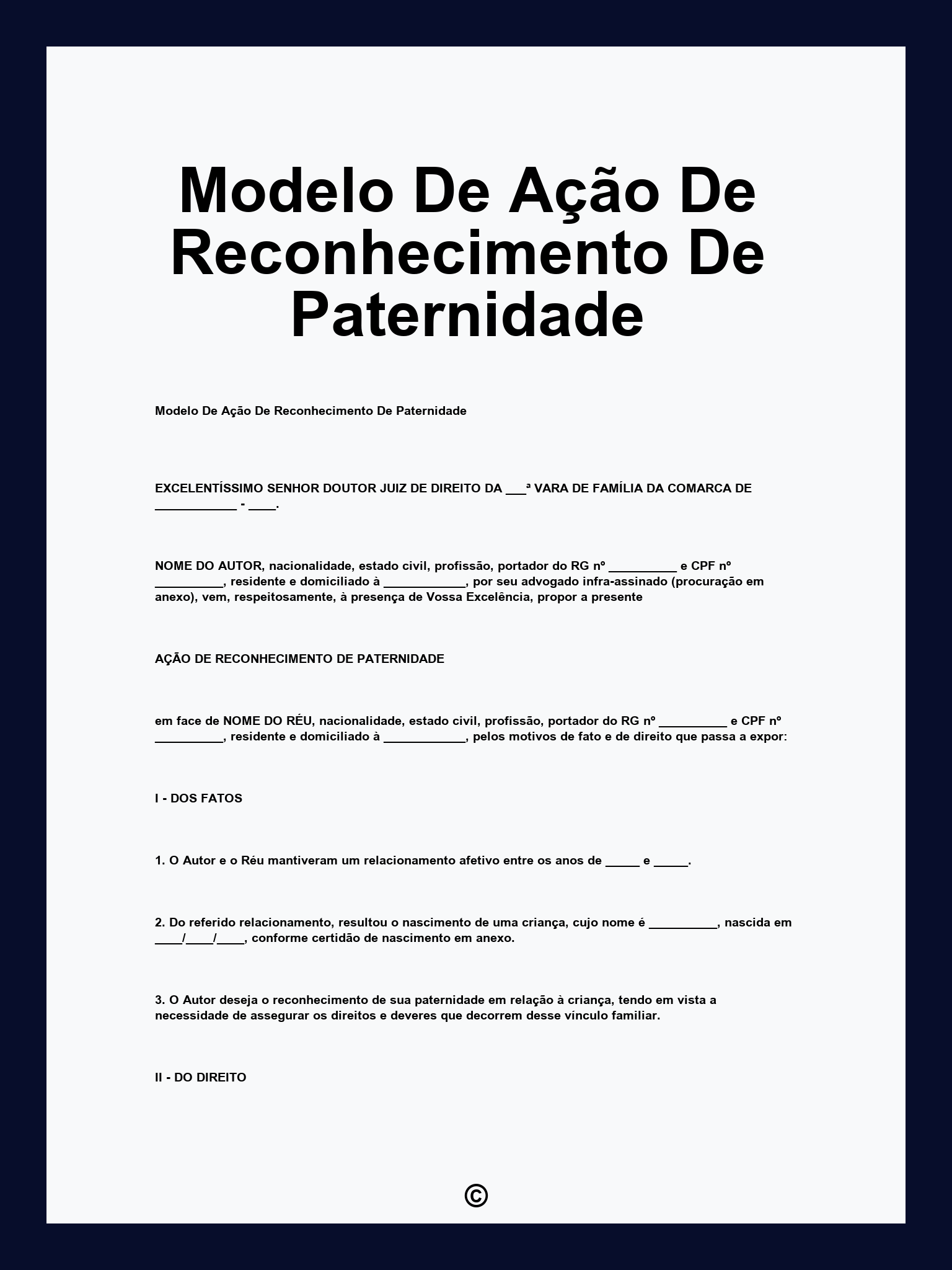 Modelo De Ação De Reconhecimento De Paternidade