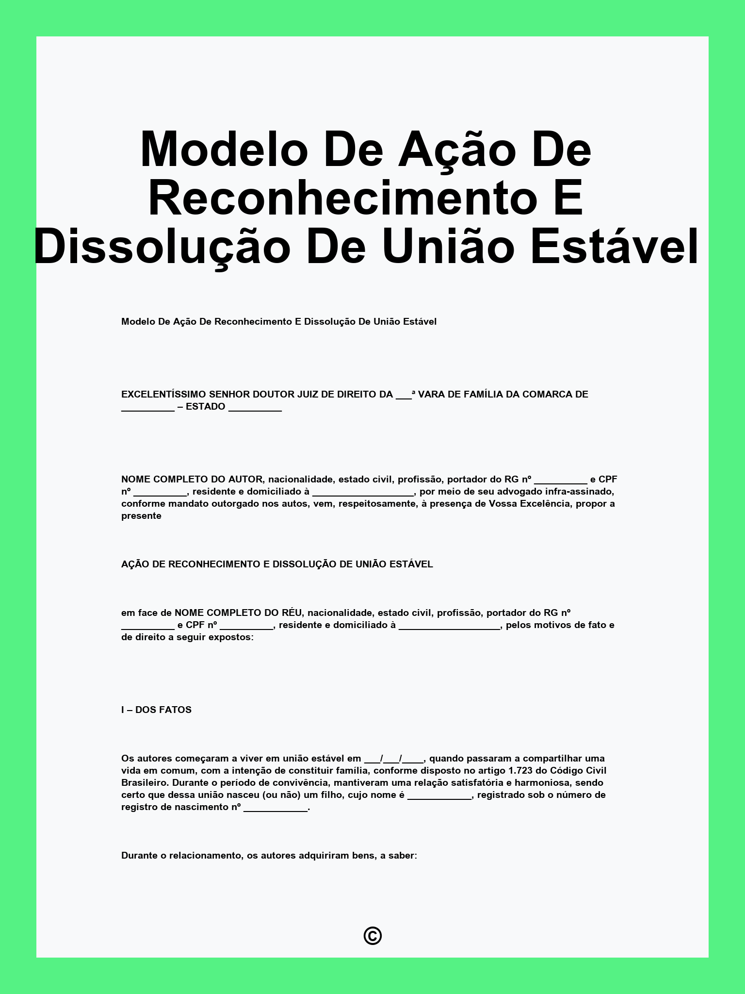 Modelo De Ação De Reconhecimento E Dissolução De União Estável
