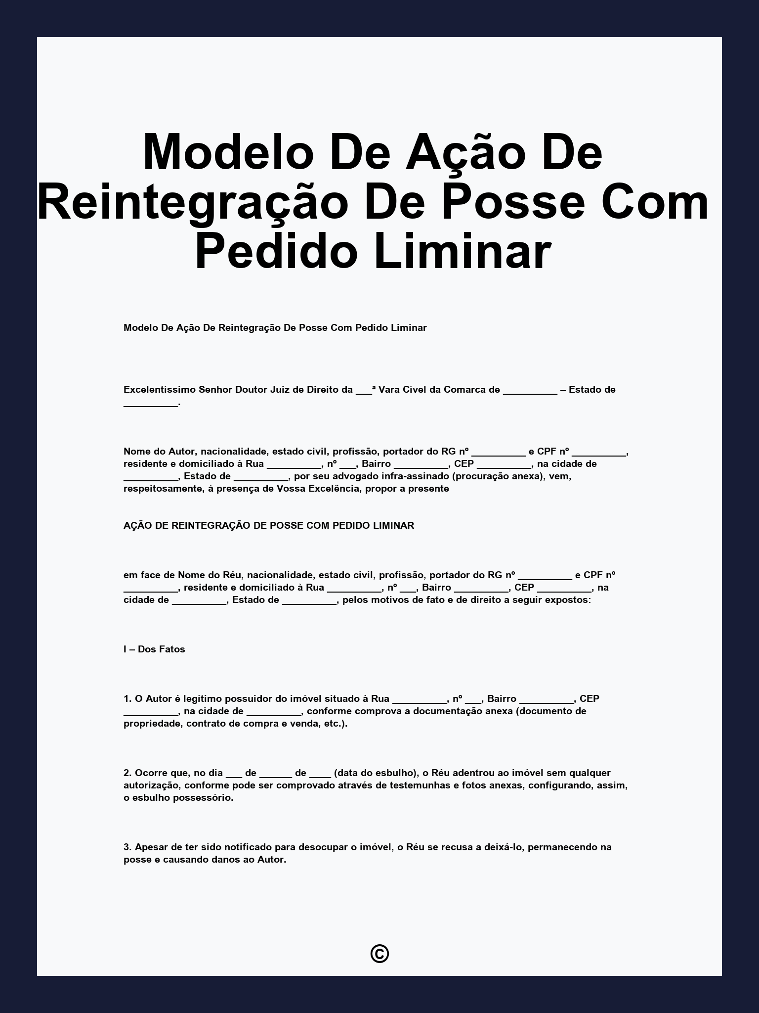 Modelo De Ação De Reintegração De Posse Com Pedido Liminar