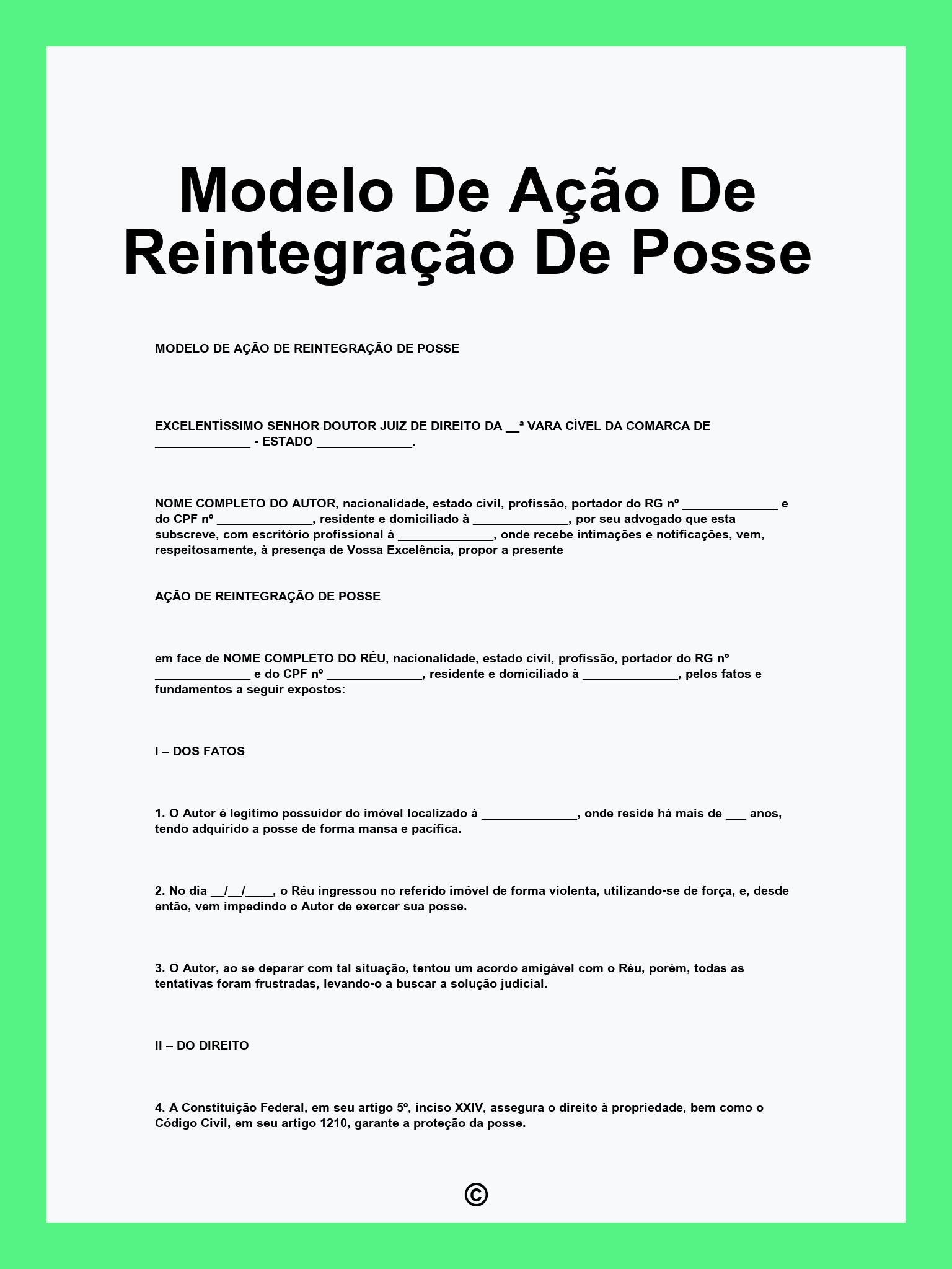 Modelo De Ação De Reintegração De Posse