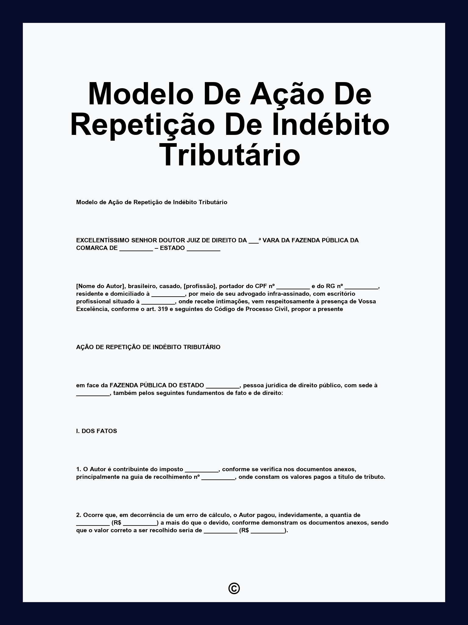 Modelo De Ação De Repetição De Indébito Tributário