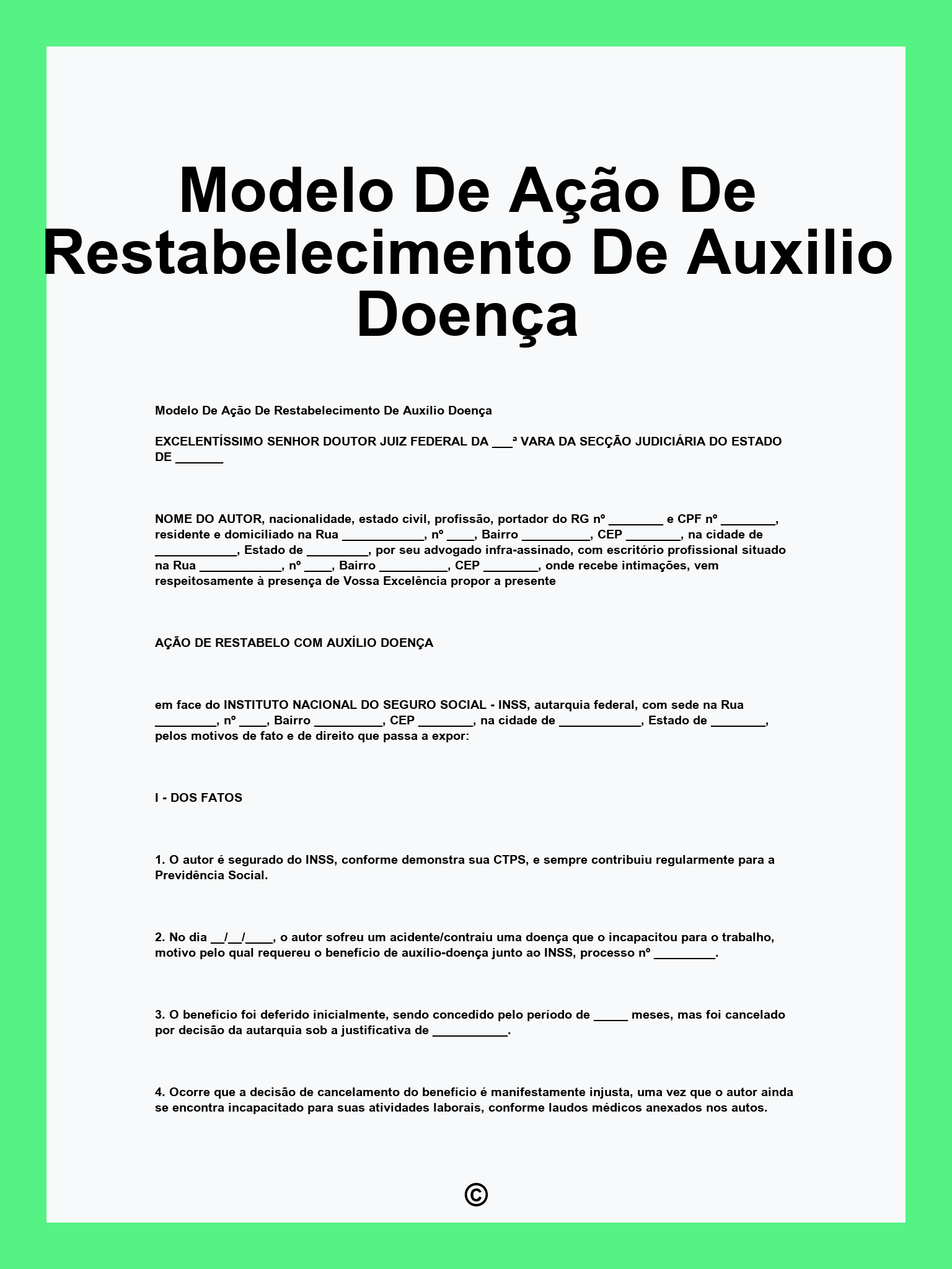 Modelo De Ação De Restabelecimento De Auxilio Doença