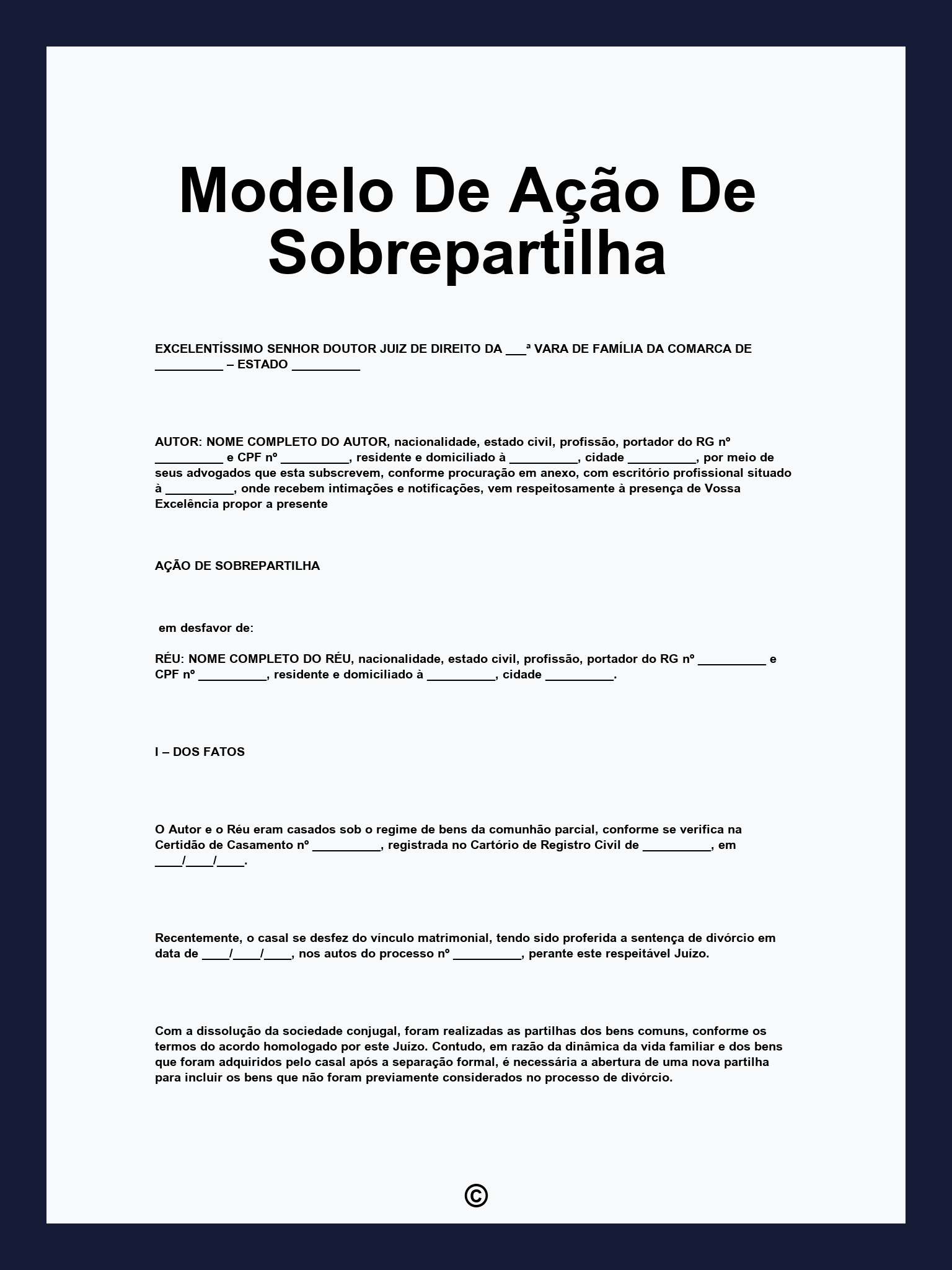 Modelo De Ação De Sobrepartilha