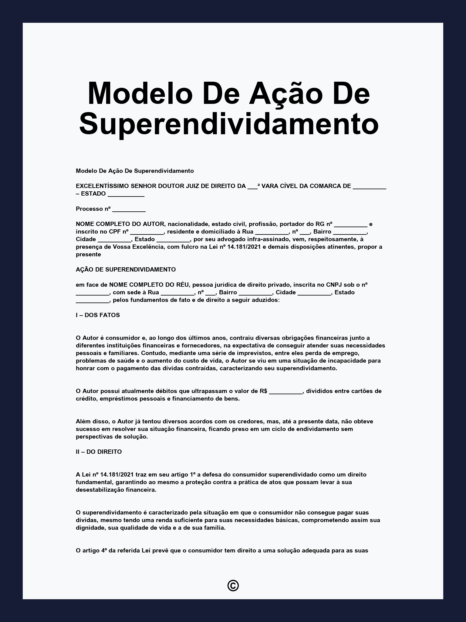 Modelo De Ação De Superendividamento