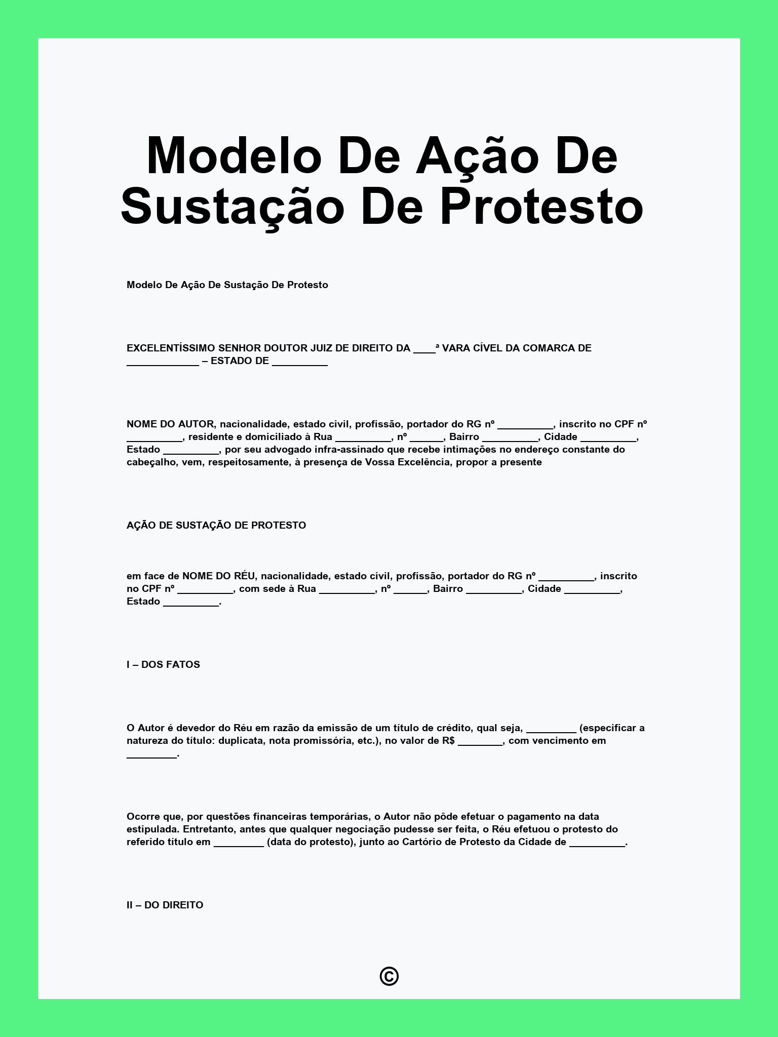 Modelo De Ação De Sustação De Protesto