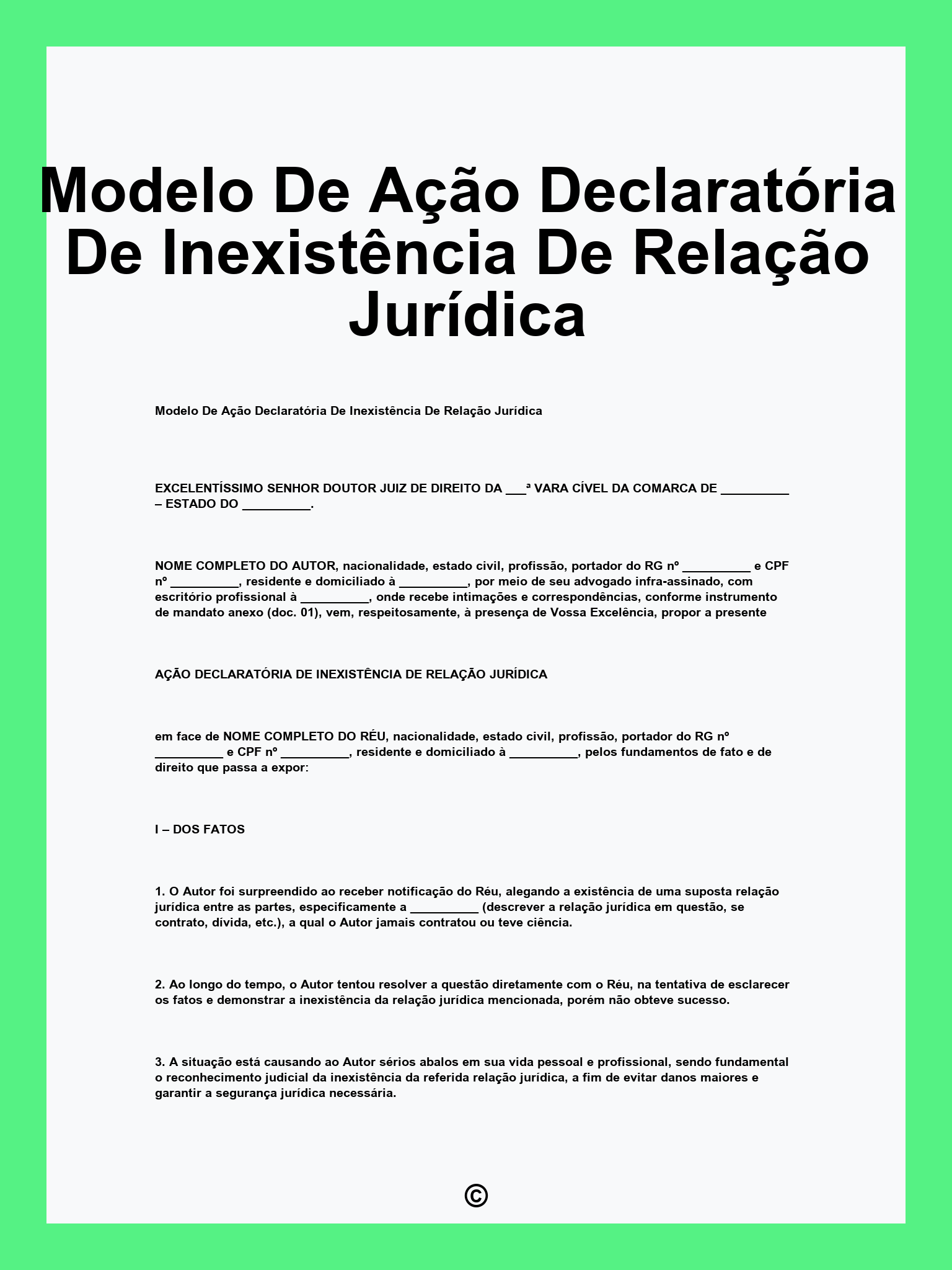 Modelo De Ação Declaratória De Inexistência De Relação Jurídica