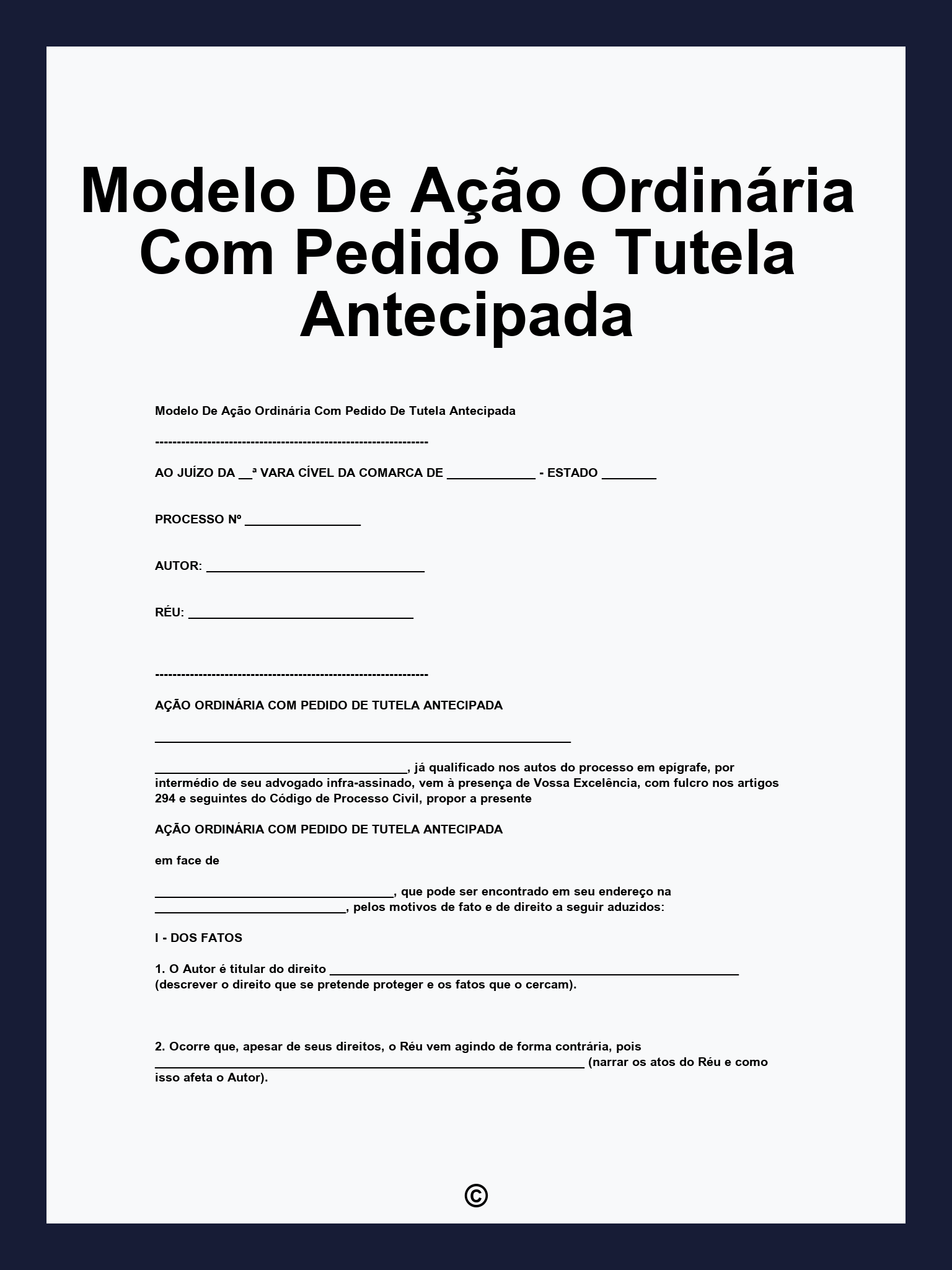 Modelo De Ação Ordinária Com Pedido De Tutela Antecipada