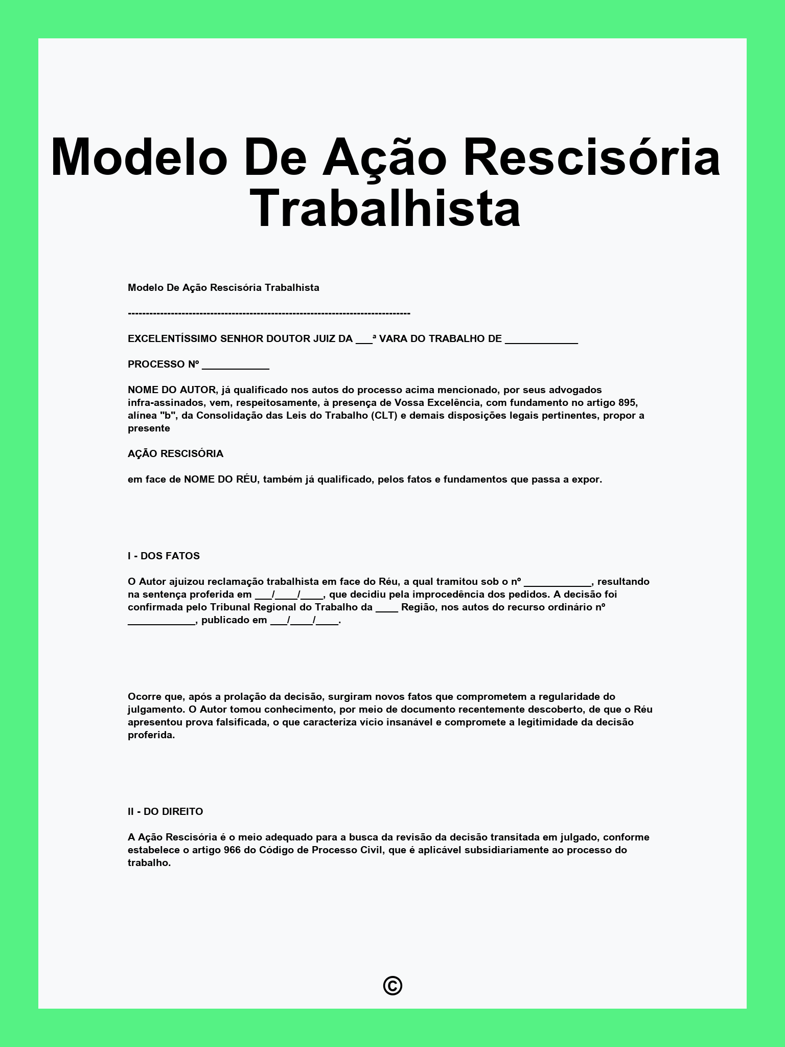 Modelo De Ação Rescisória Trabalhista