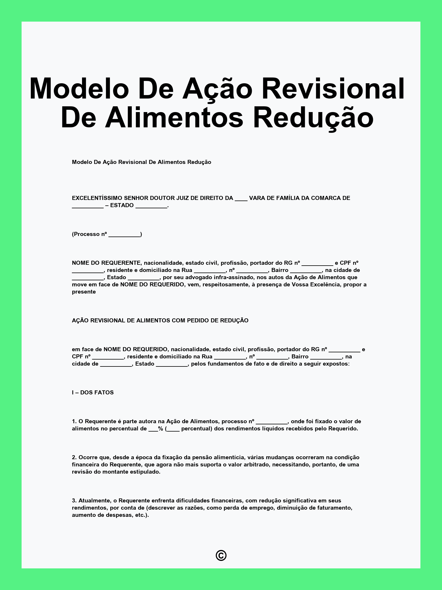 Modelo De Ação Revisional De Alimentos Redução