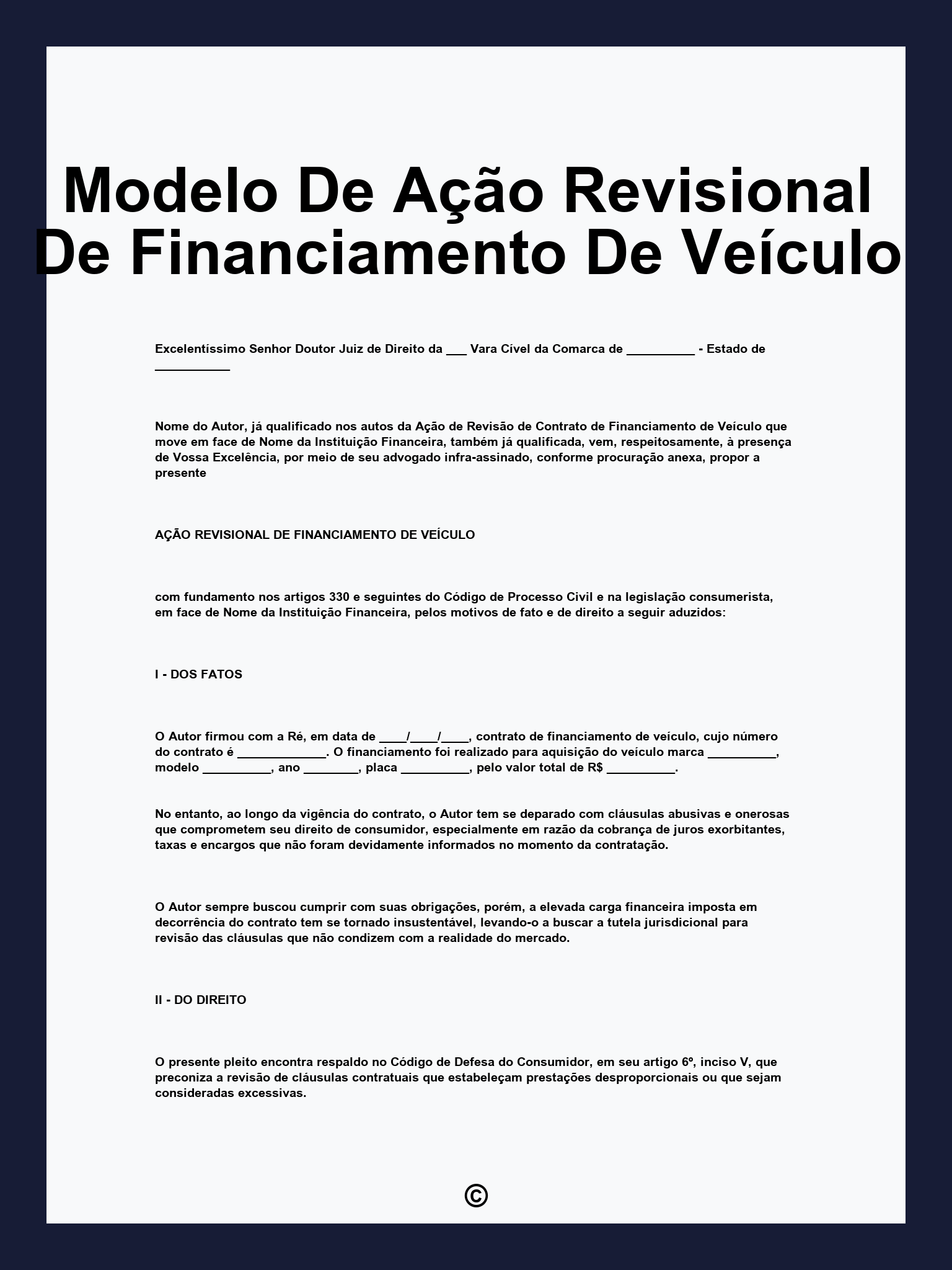 Modelo De Ação Revisional De Financiamento De Veículo