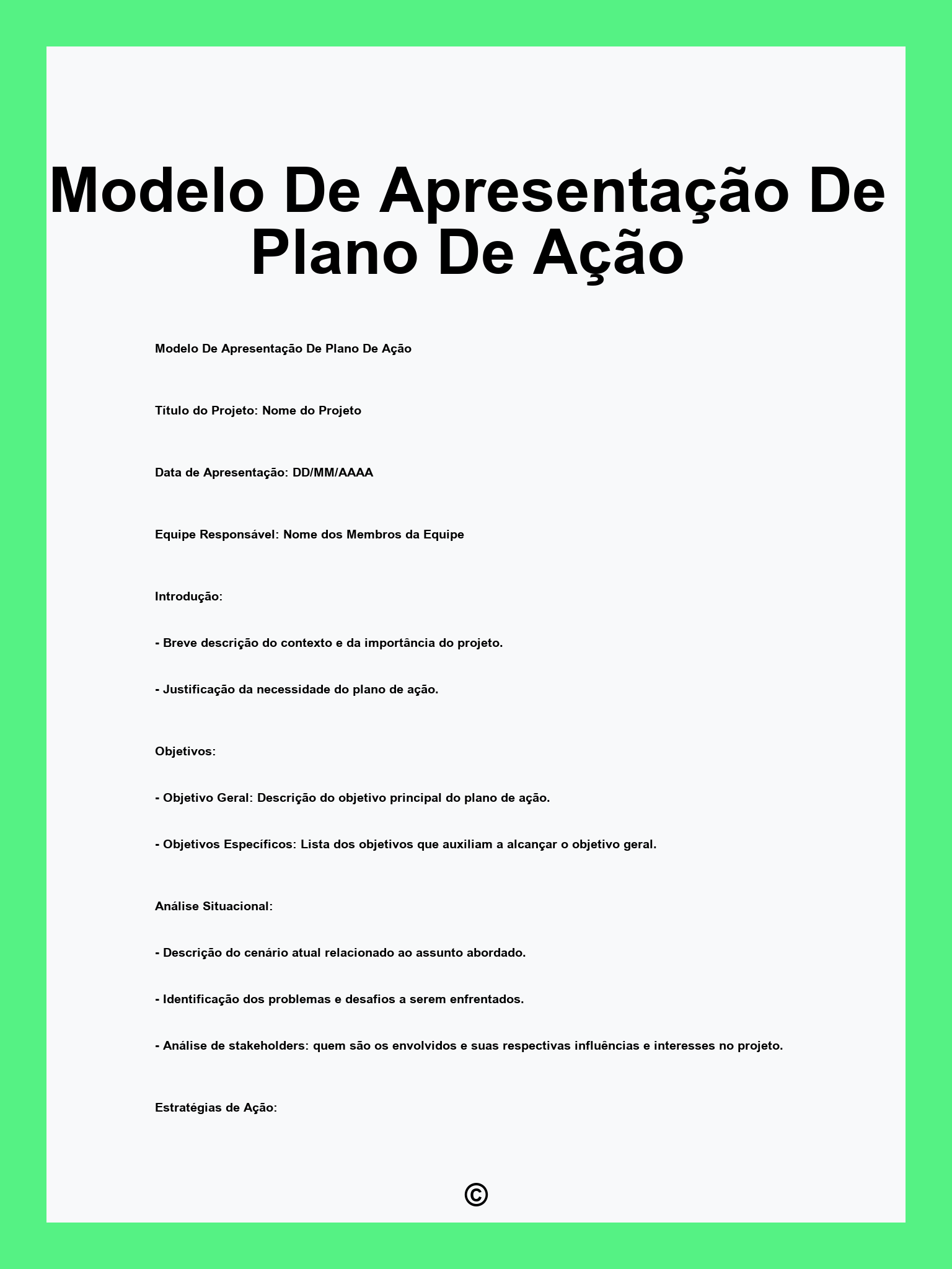Modelo De Apresentação De Plano De Ação