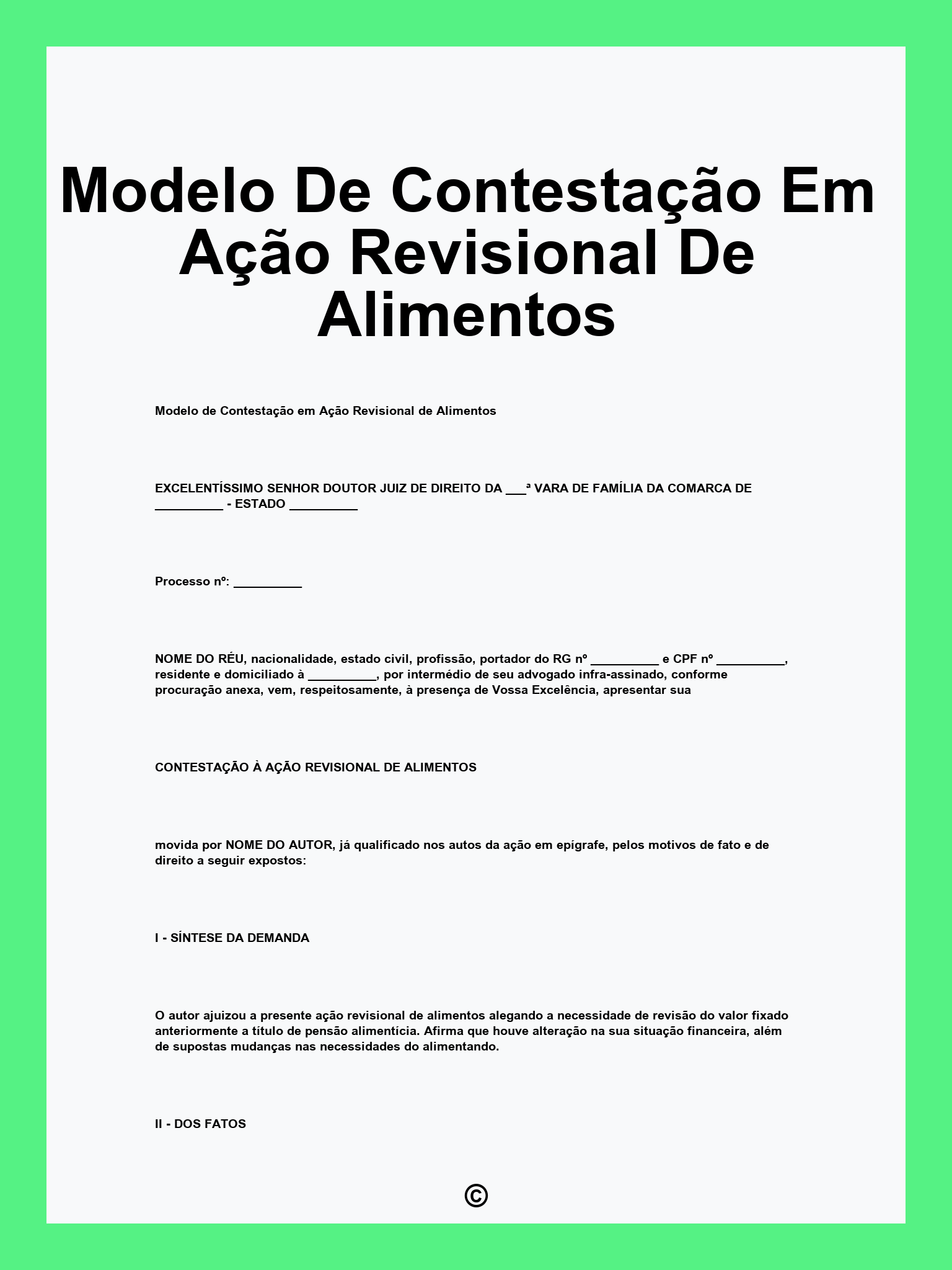 Modelo De Contestação Em Ação Revisional De Alimentos