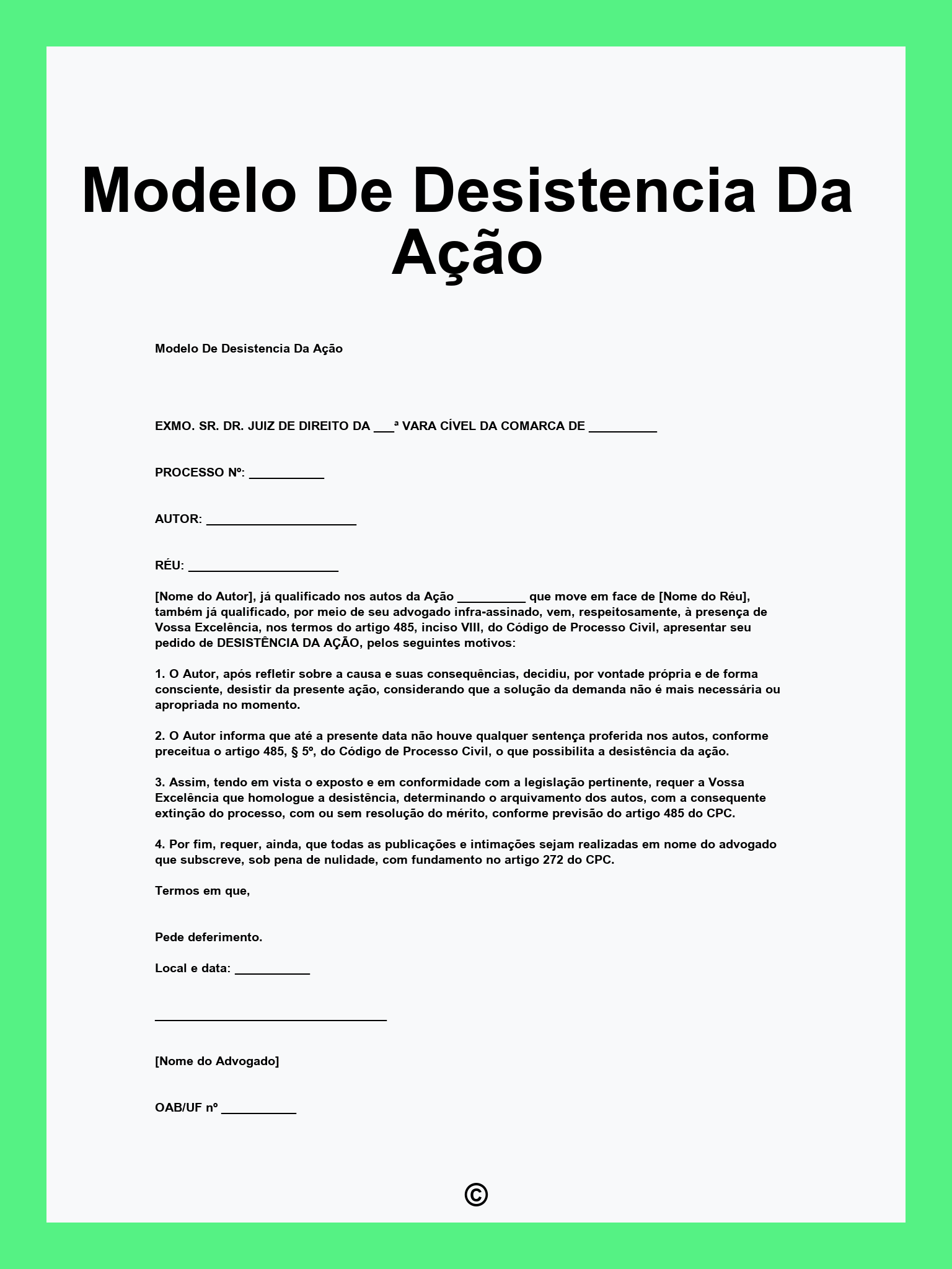 Modelo De Desistencia Da Ação