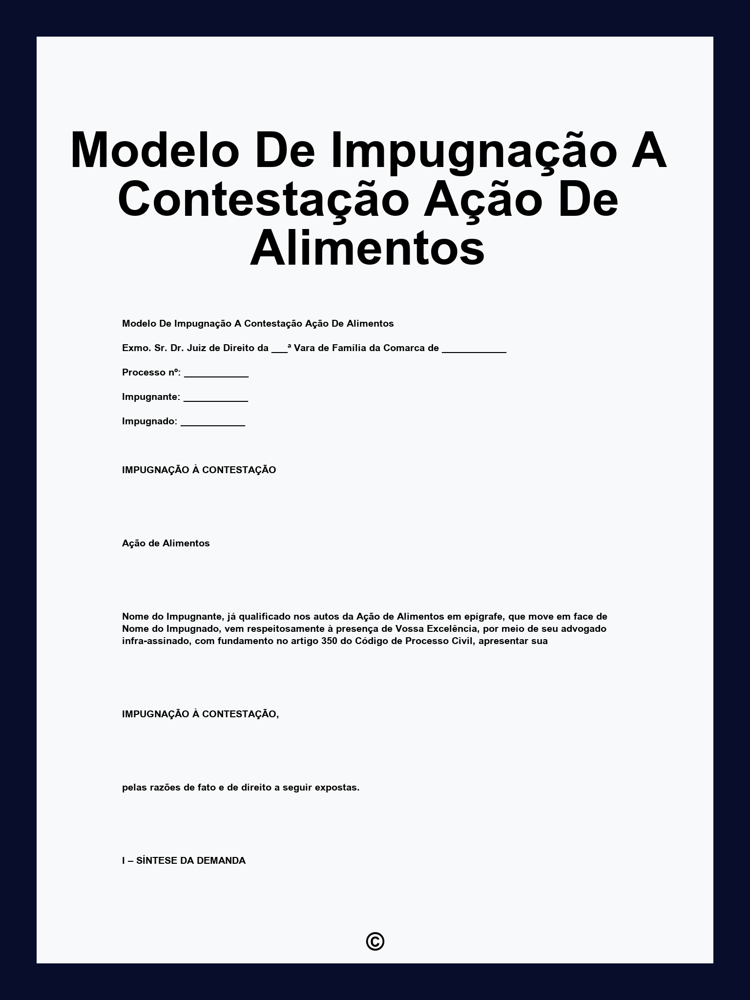 Modelo De Impugnação A Contestação Ação De Alimentos