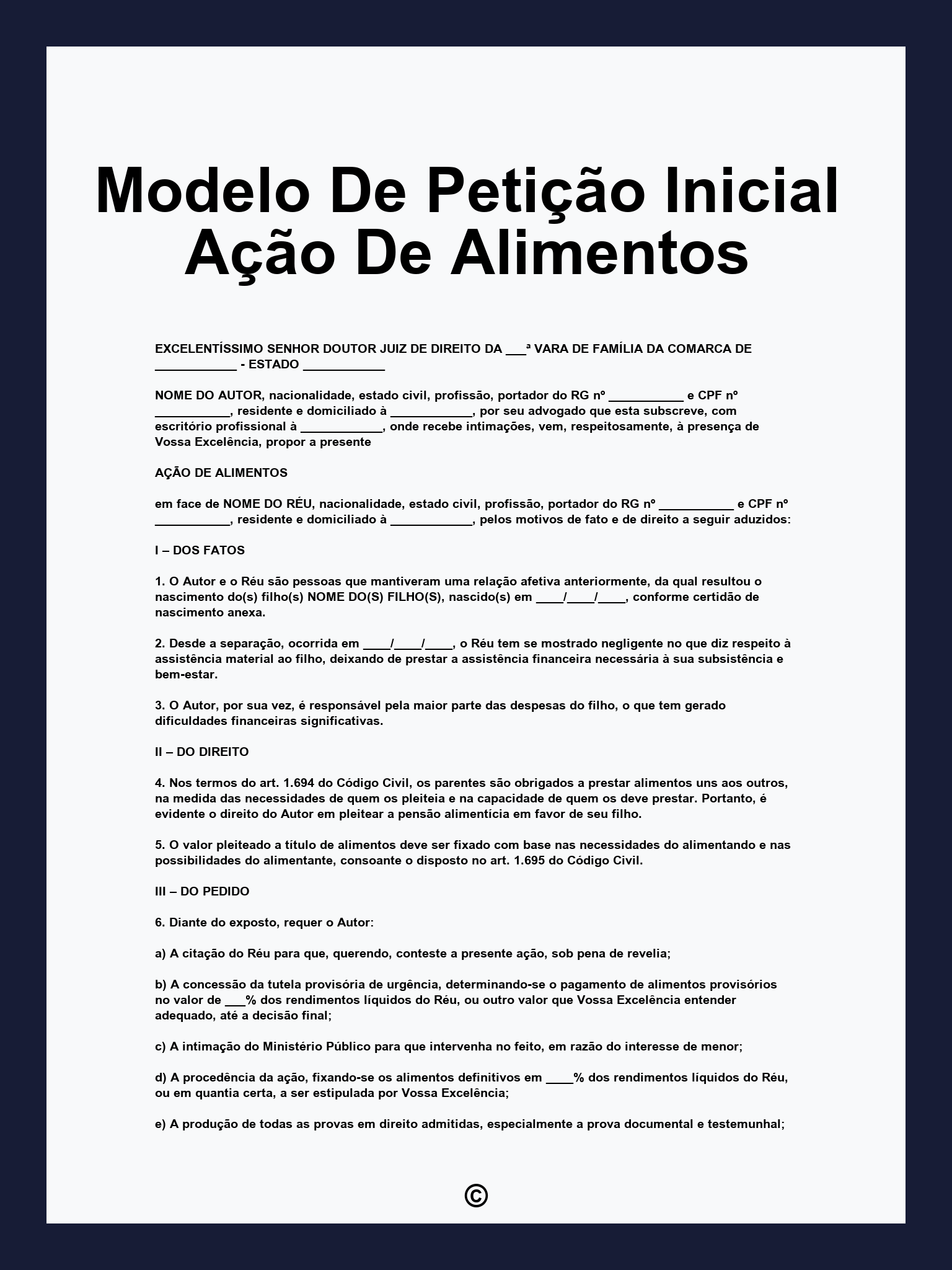 Modelo De Petição Inicial Ação De Alimentos