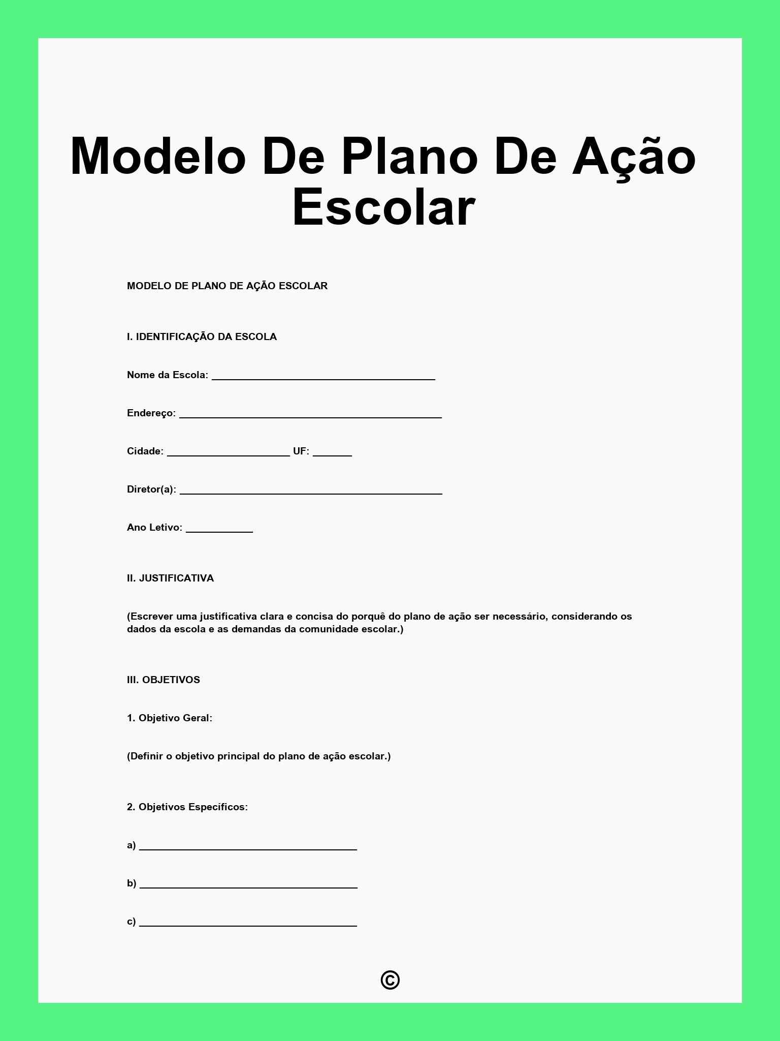 Modelo De Plano De Ação Escolar