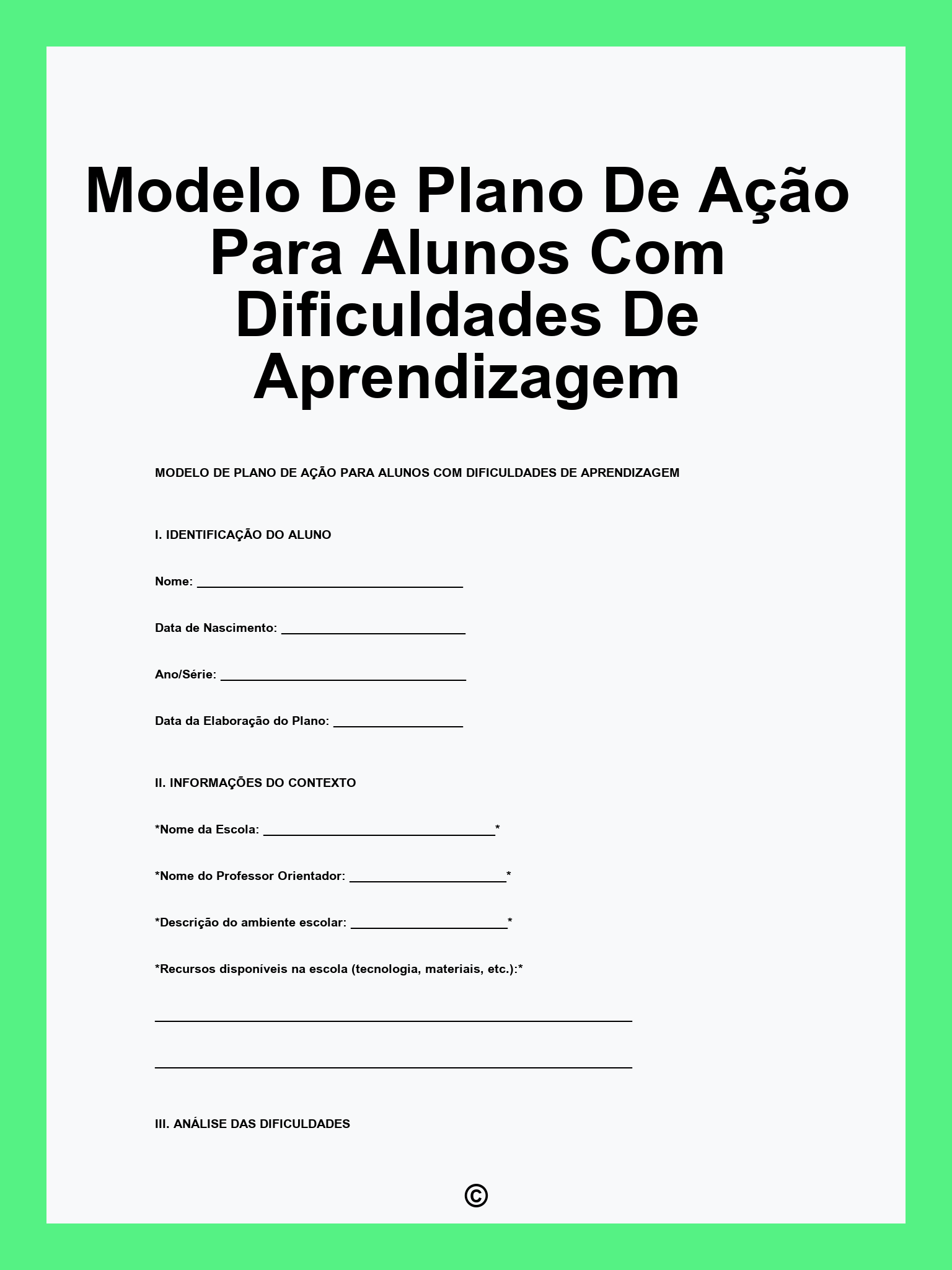Modelo De Plano De Ação Para Alunos Com Dificuldades De Aprendizagem