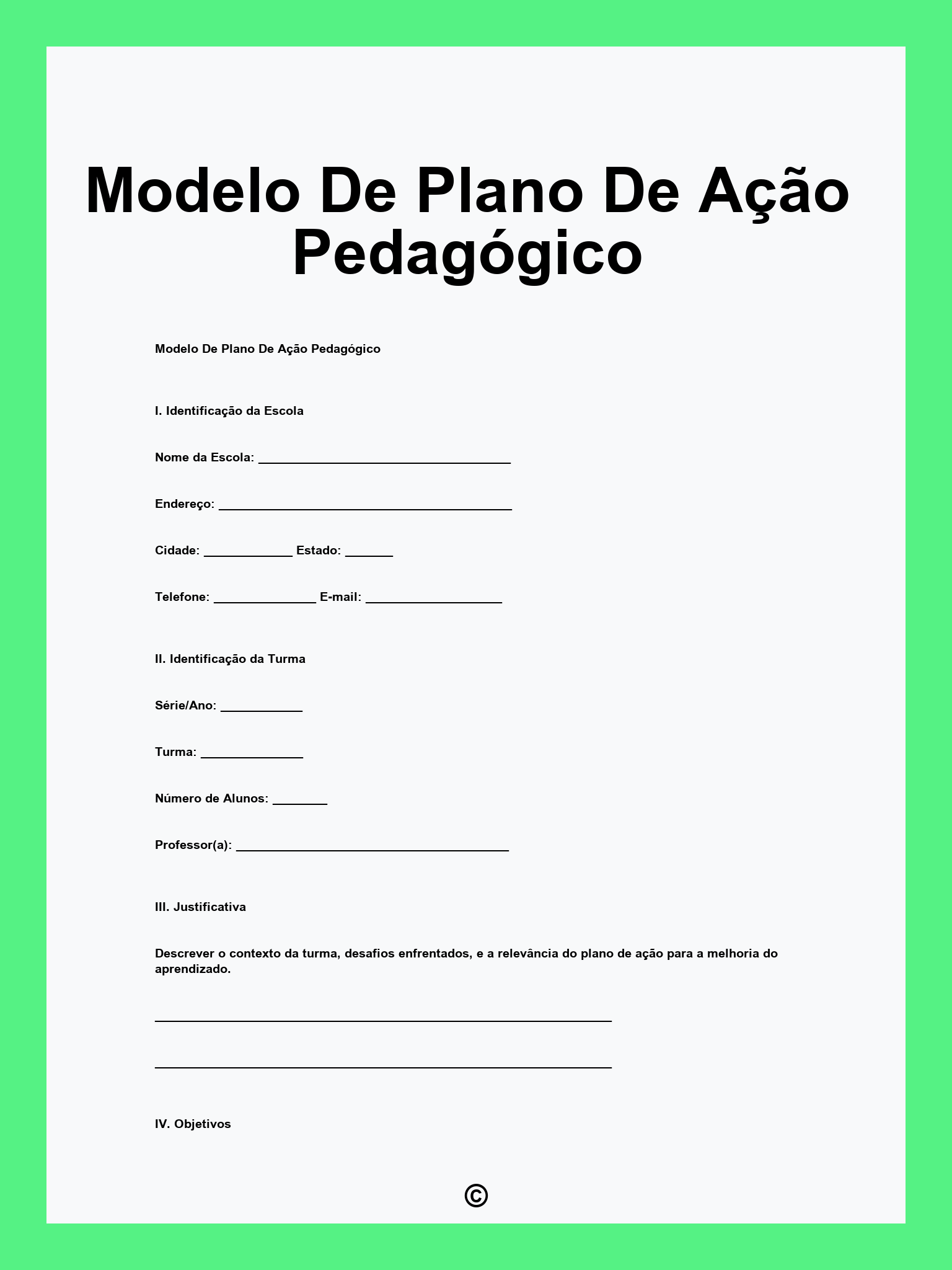 Modelo De Plano De Ação Pedagógico