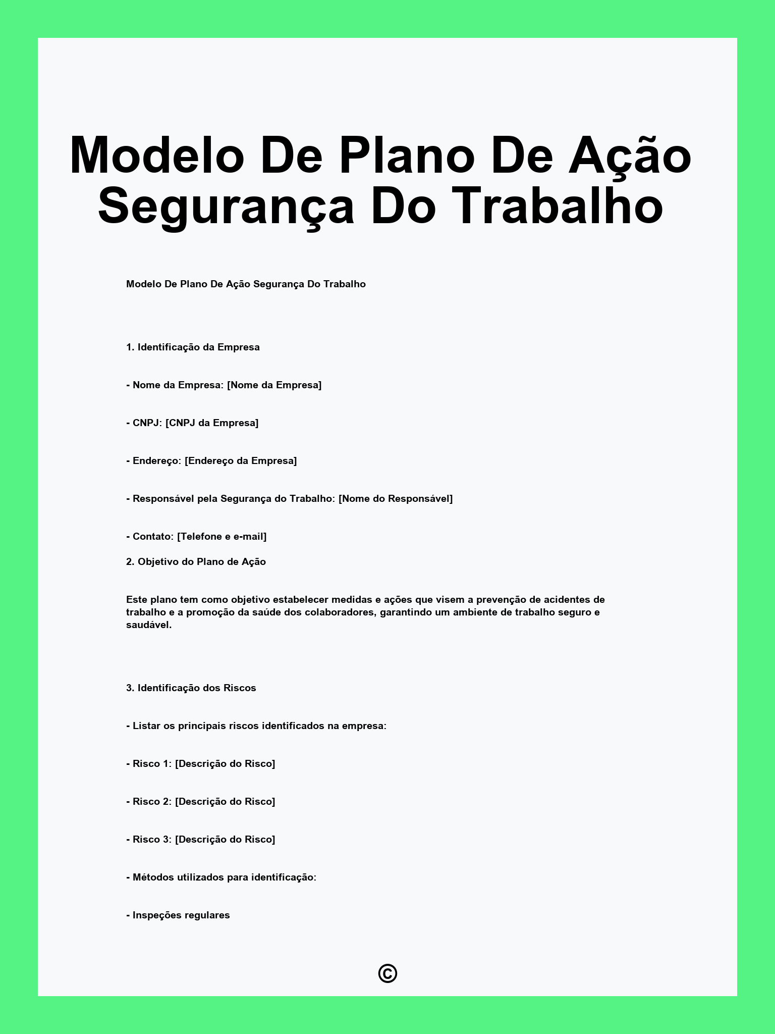 Modelo De Plano De Ação Segurança Do Trabalho