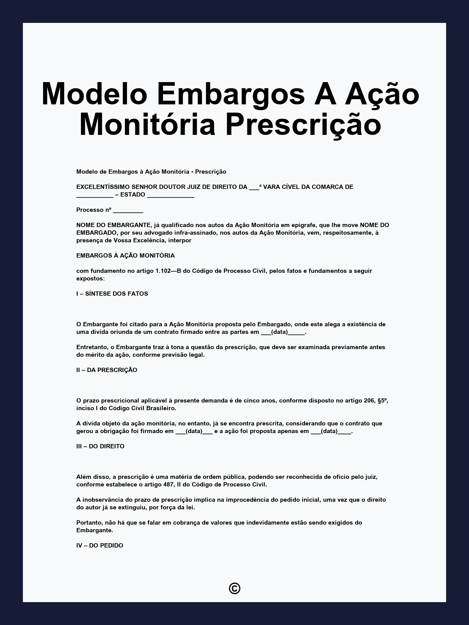 Modelo Embargos A Ação Monitória Prescrição