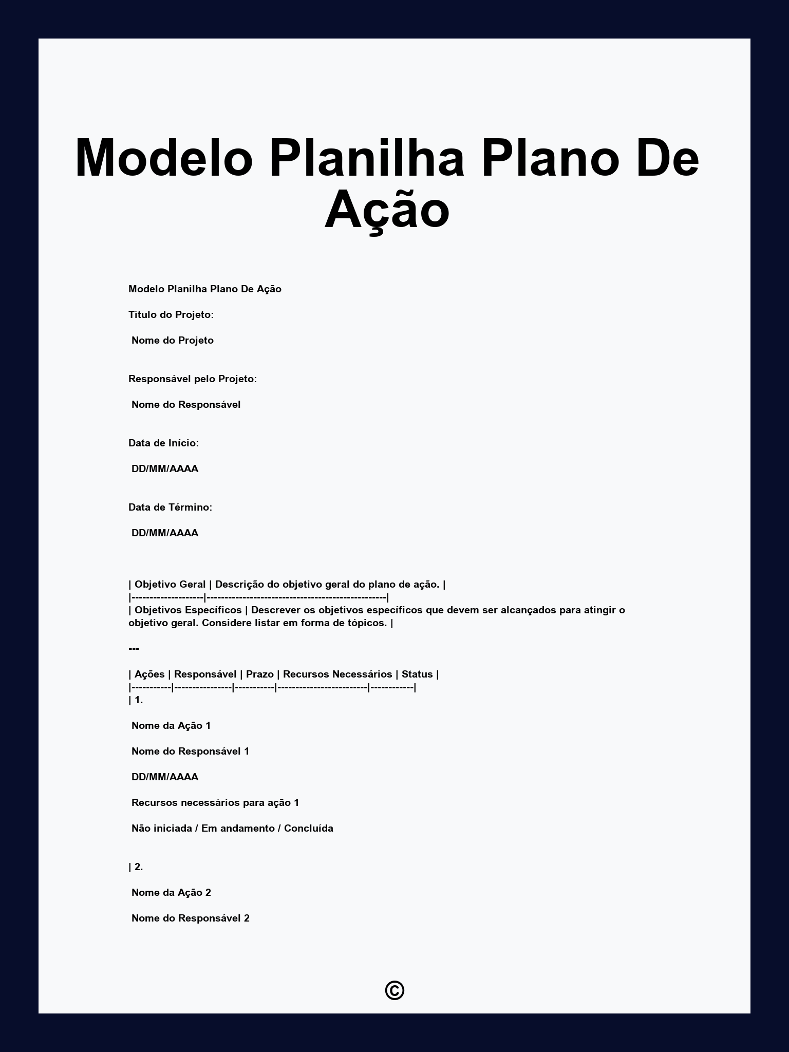 Modelo Planilha Plano De Ação